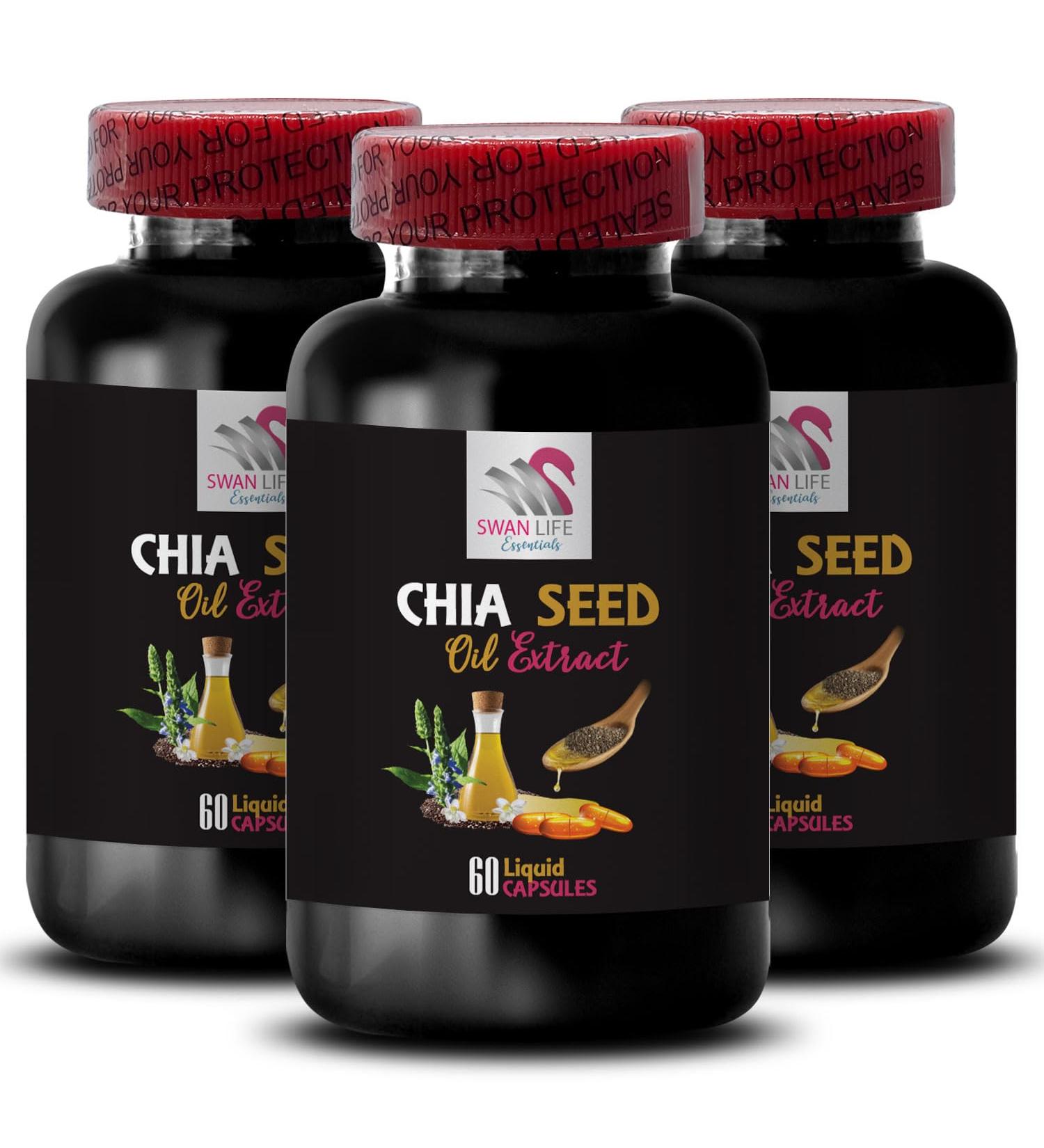 Plant-Based Oil - CHIA Seed Oil Extract - Silky Finish Natural Formula Glow Enhancer Radiant Skin Hair Care Pure Extract Lightweight Feel Skin Glow Chia Benefits 3 Bottle 180 Capsules - Buy Online on GoSupps.com