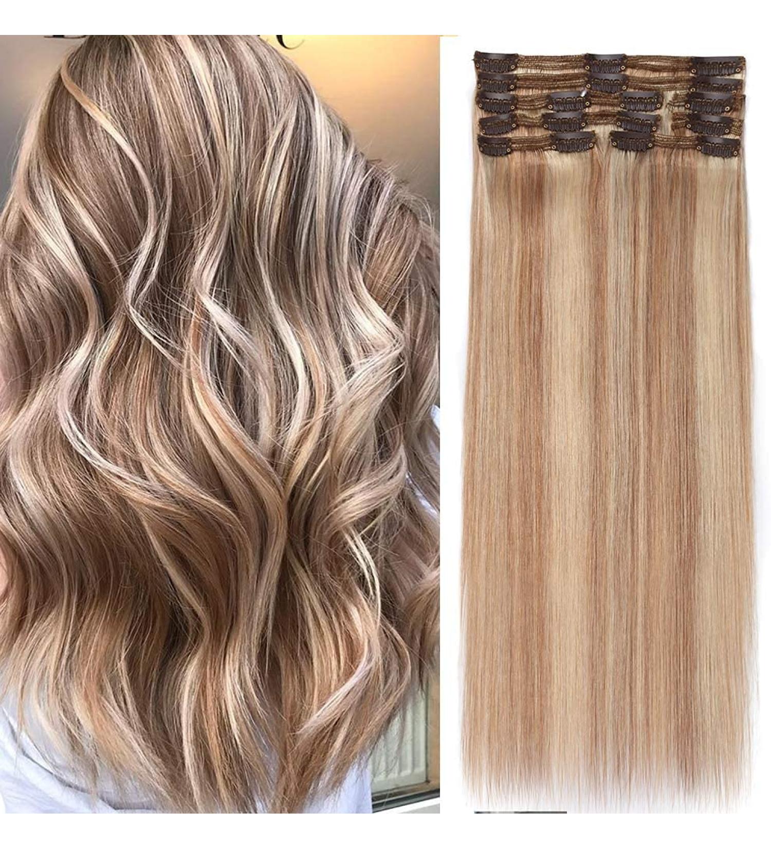 Real Hair Clip-In Extensions - 8pcs Thick Double Dilter 18 Clips | 30cm 115g #18/613 Light Ash Blonde/White Blonde - Buy Online on GoSupps.com