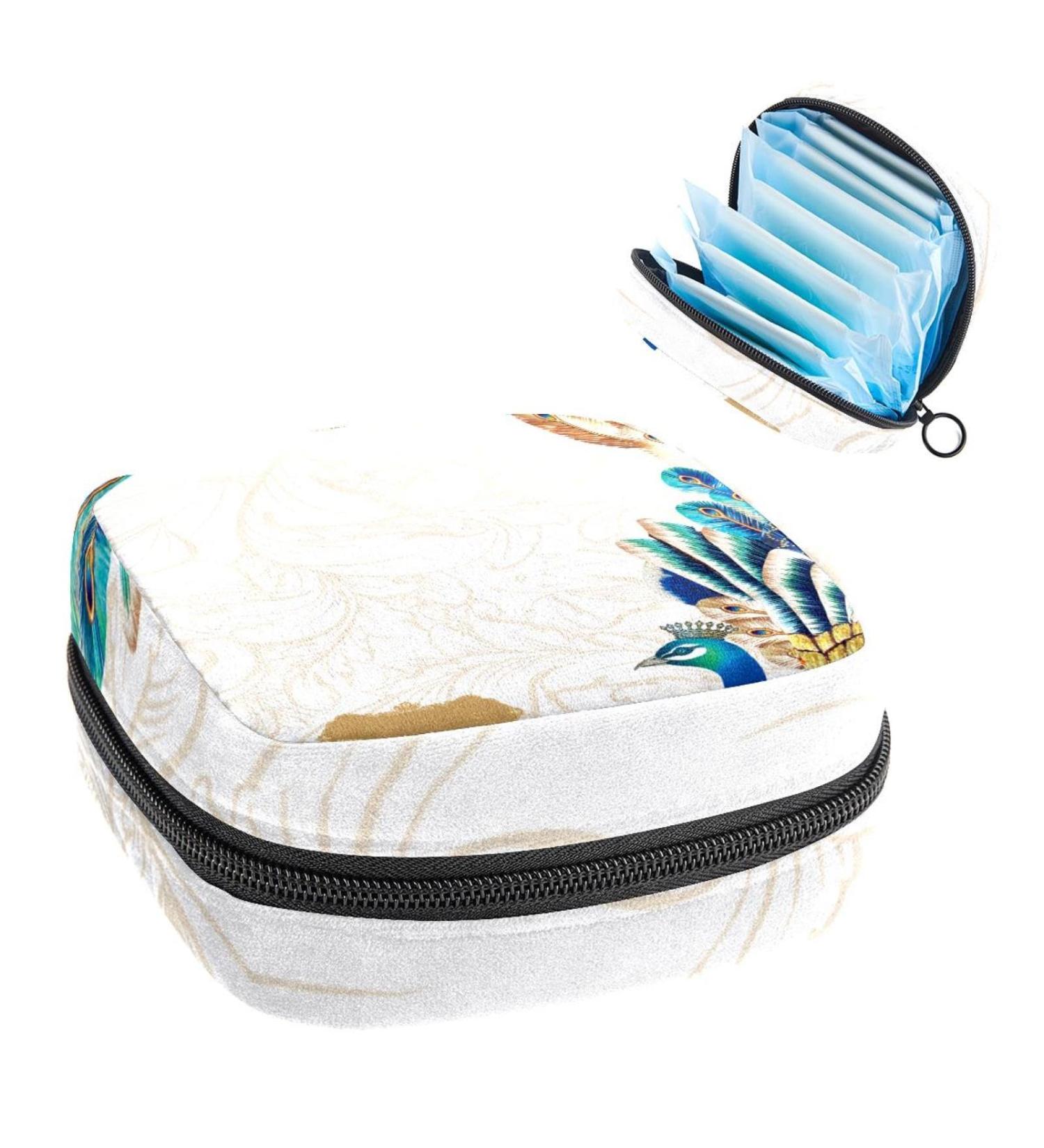 GIAPB Period Bag Sanitary Napkin & Makeup Travel Pouch | Vintage Peacock Bird Design - Buy Online on GoSupps.com