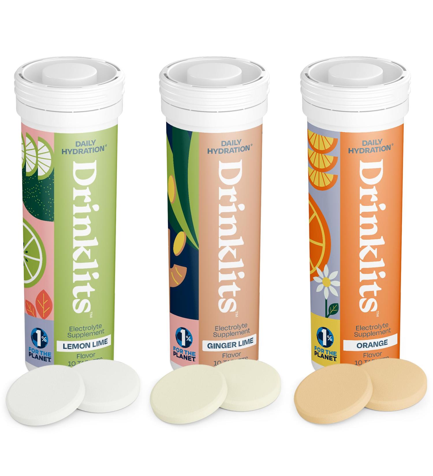 Drinklits Daily Hydration Variety Pack - Ginger-Lime Lemon-Lime Orange | 30 Servings 0g Sugar | Essential Travel Kit - Buy Online on GoSupps.com
