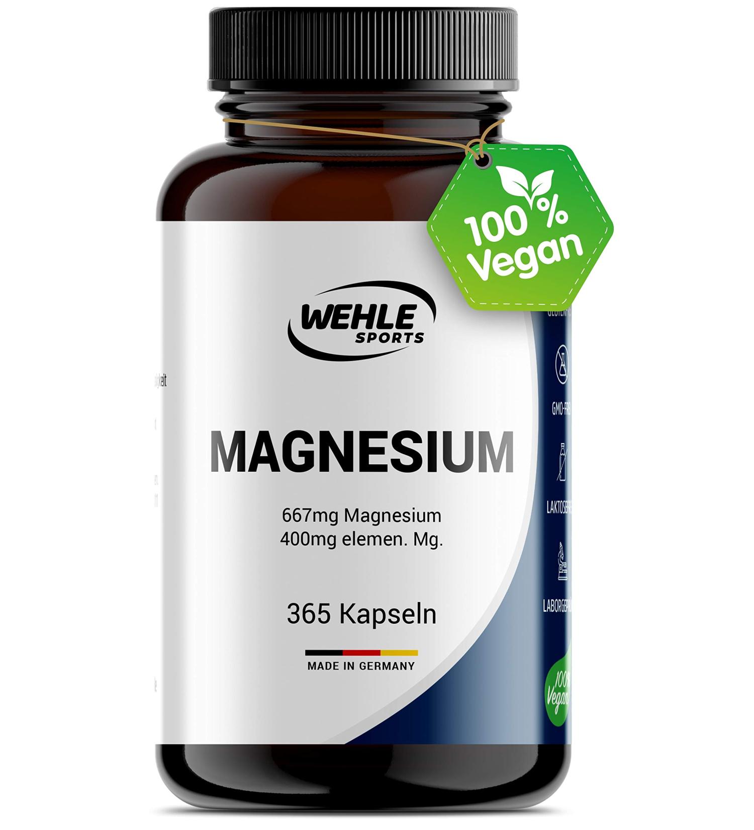 High-Dosed Magnesium 400mg Capsules - 365 Vegan Capsules with 667mg per Capsule | Laboratory Tested | Wehle Sports - Buy Online on GoSupps.com