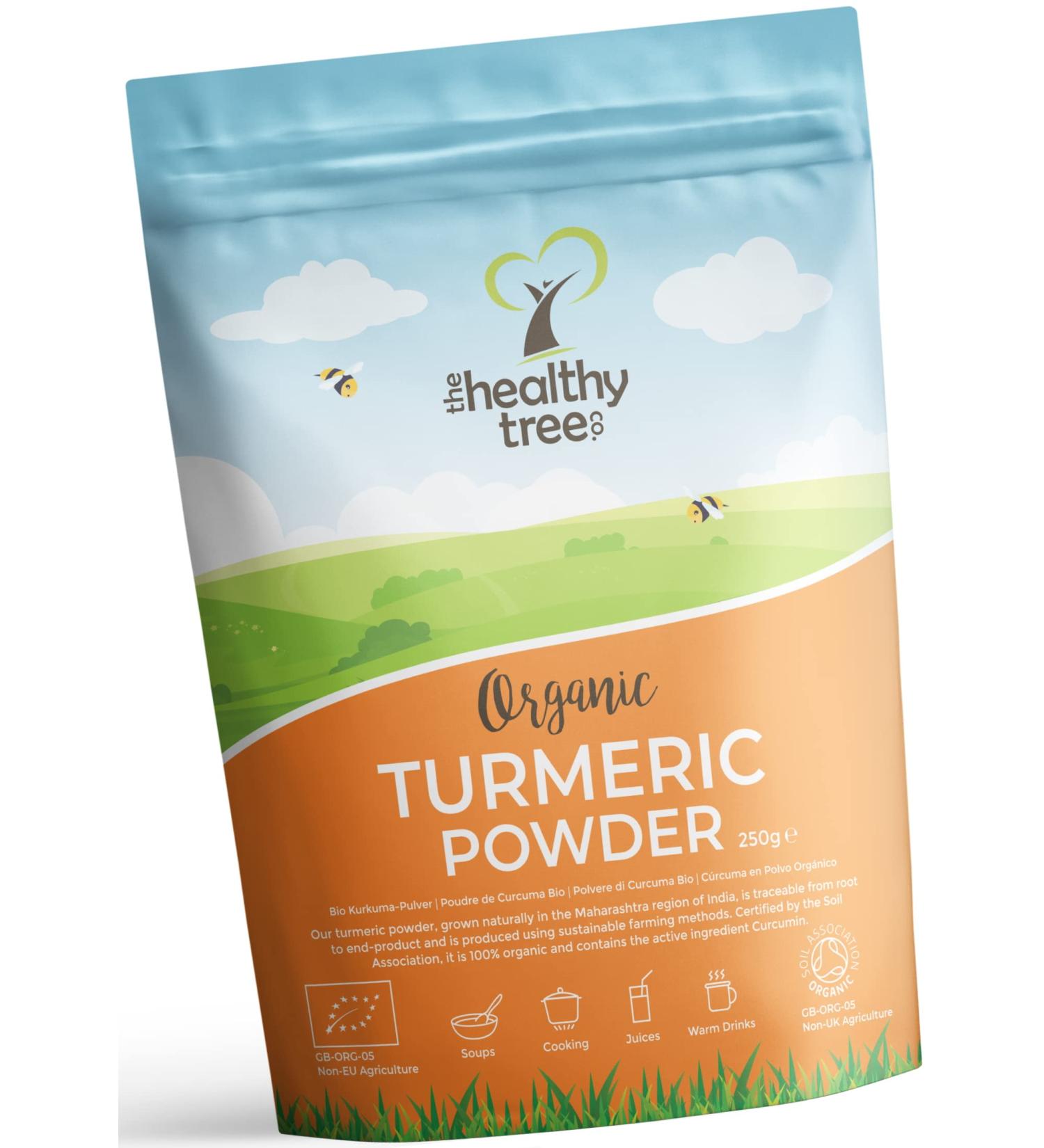 Organic Turmeric Powder 250g - Soil Association Certified Pure Curcumin Root Powder for Sauces, Soups, Curry, Meat, and Vegetables by TheHealthyTree Company - Buy Online on GoSupps.com