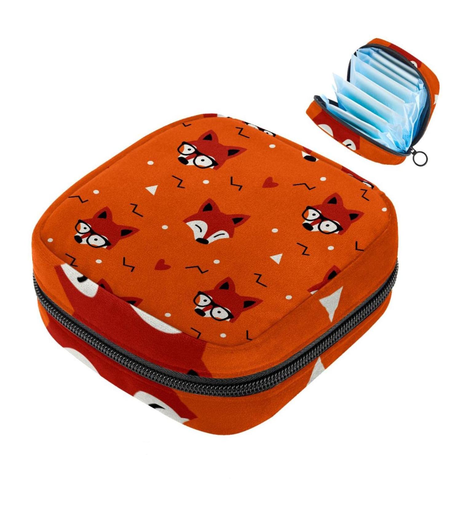 Cute Cartoon Fox Head Patterns - Women's Binding Storage Bag for Menstrual Pads & Menstrual Cups - Portable Zipper Bag for Teenagers & Girls - Buy Online on GoSupps.com
