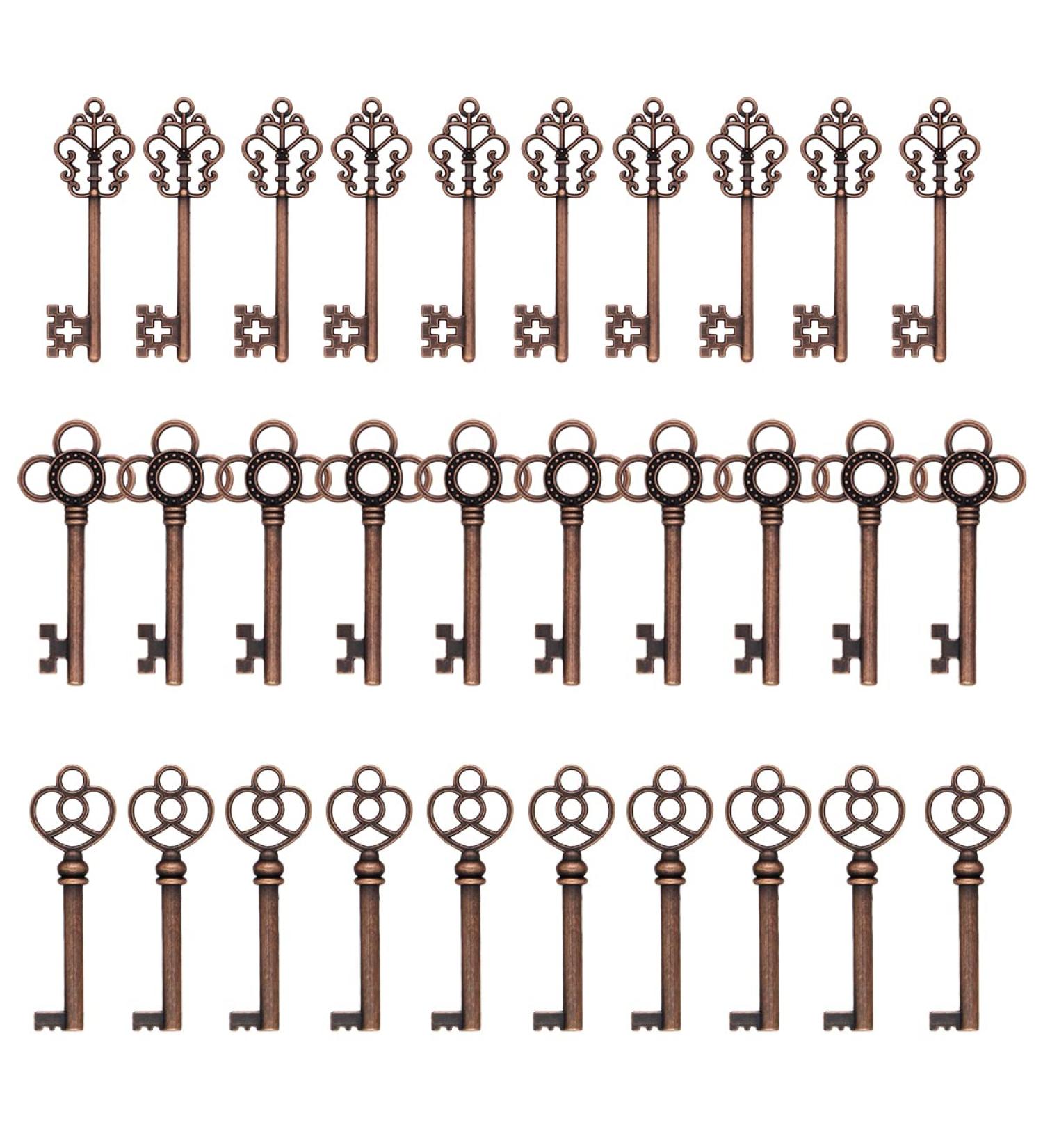 30PCS Assorted Antique Skeleton Keys - Vintage Steampunk Classic Collection in Copper - Buy Online on GoSupps.com