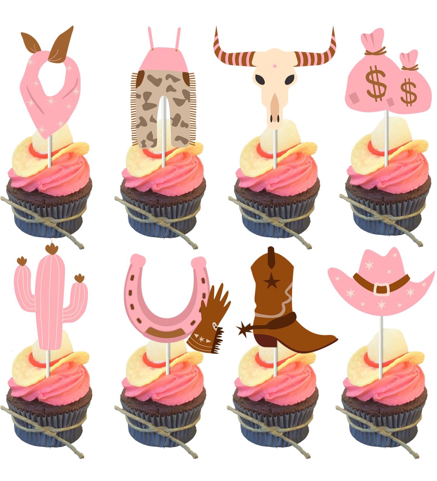24 Pieces Cowgirl Cupcake Toppers 8 Shapes Pink Hats Boots Cactus Cupcake Picks My First Rodeo Western Theme Baby Shower Birthday Party Cake Decoration Supplies - Buy Online on GoSupps.com