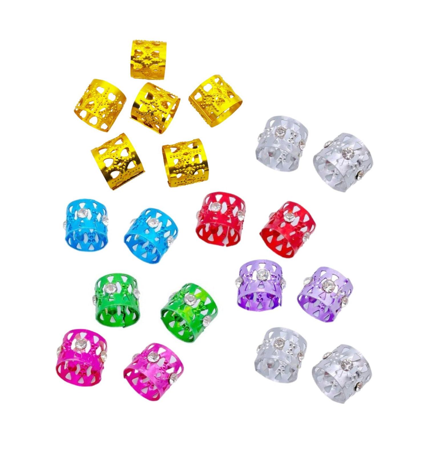 20PCS Multicolor Rhinestone Hair Rings | Dreadlocks Beads for Braiding | Hair Jewelry 12mm Adjustable Tube Beads - Buy Online on GoSupps.com