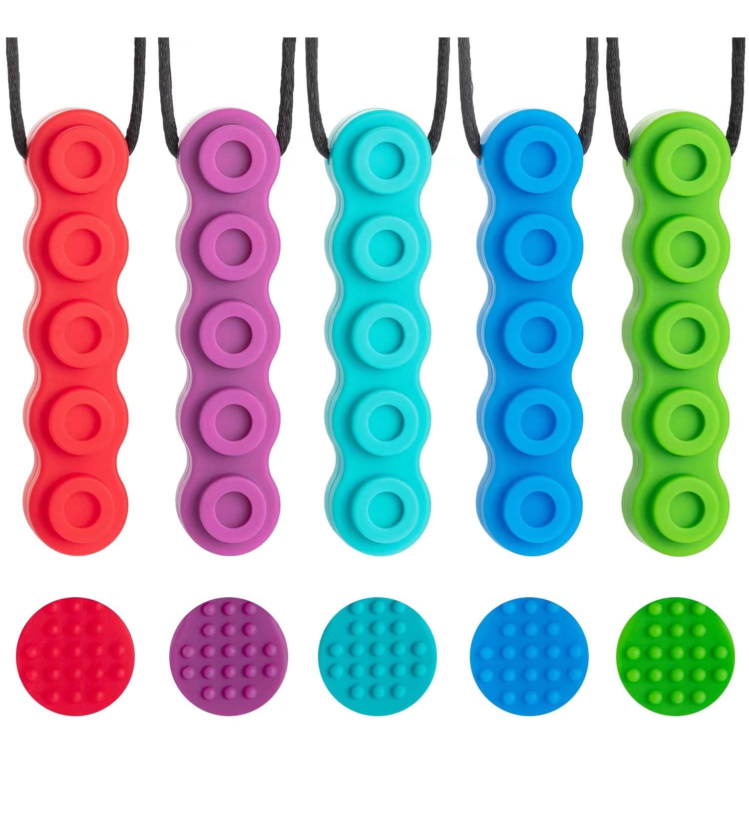 Nsodinevus Sensory Necklaces - 5 Pack Silicone Chewelry for Autism & ADHD Kids | Food Grade, Oral Motor Support - Rainbow Colors - Buy Online on GoSupps.com