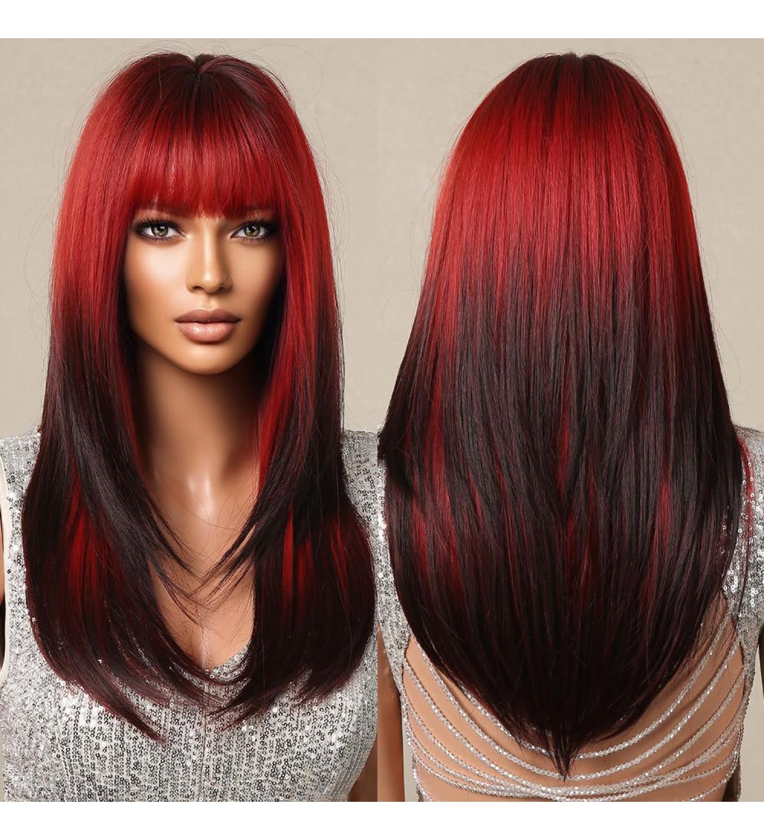 Allbell Long Straight Red Black Wig for Women - Natural Synthetic Ponytail Cosplay Wig 2120-1 - Buy Online on GoSupps.com