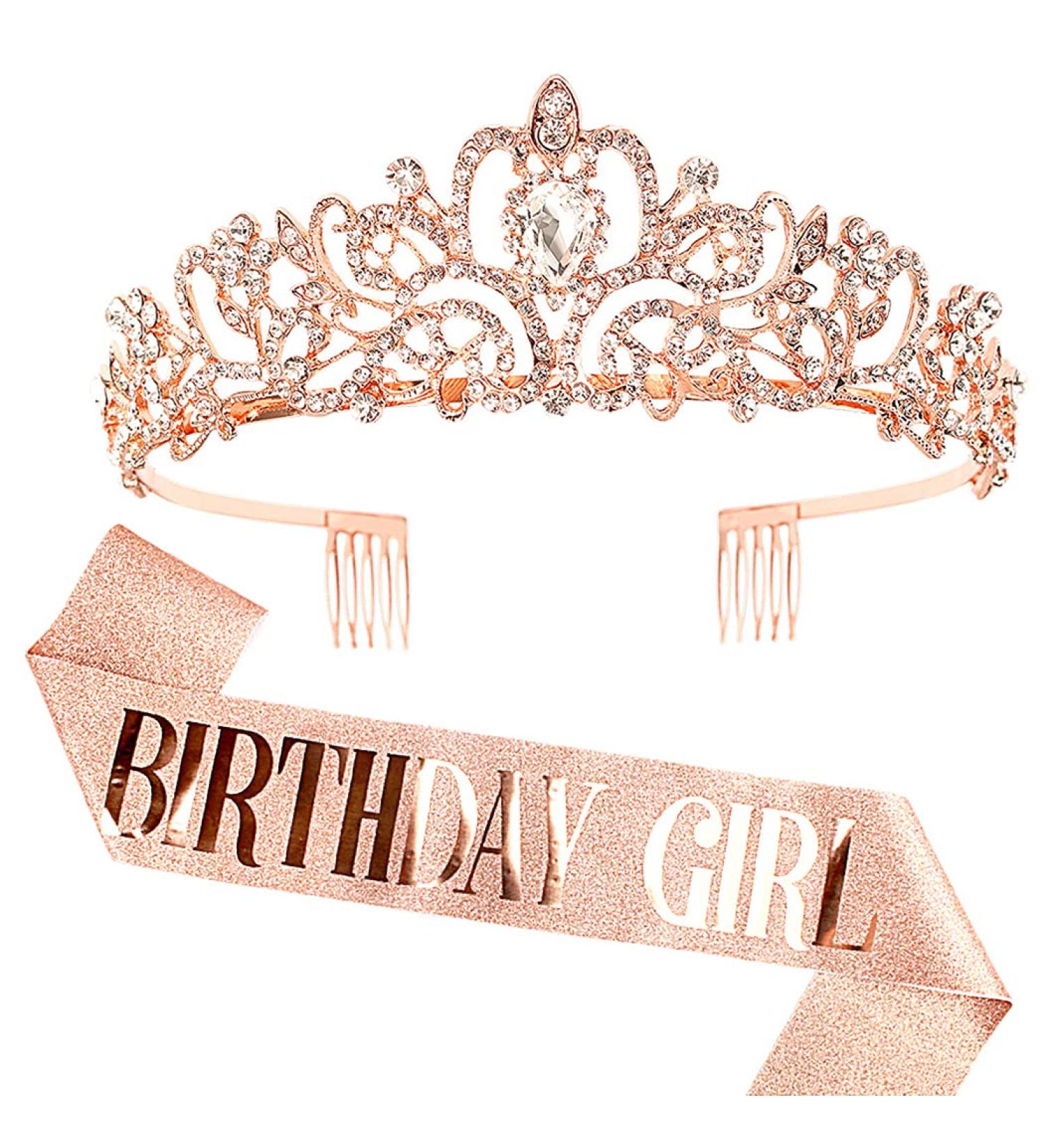Birthday Girl Sash & Rhinestone Tiara Set - Rose Gold Birthday Decoration Kit - Buy Online on GoSupps.com