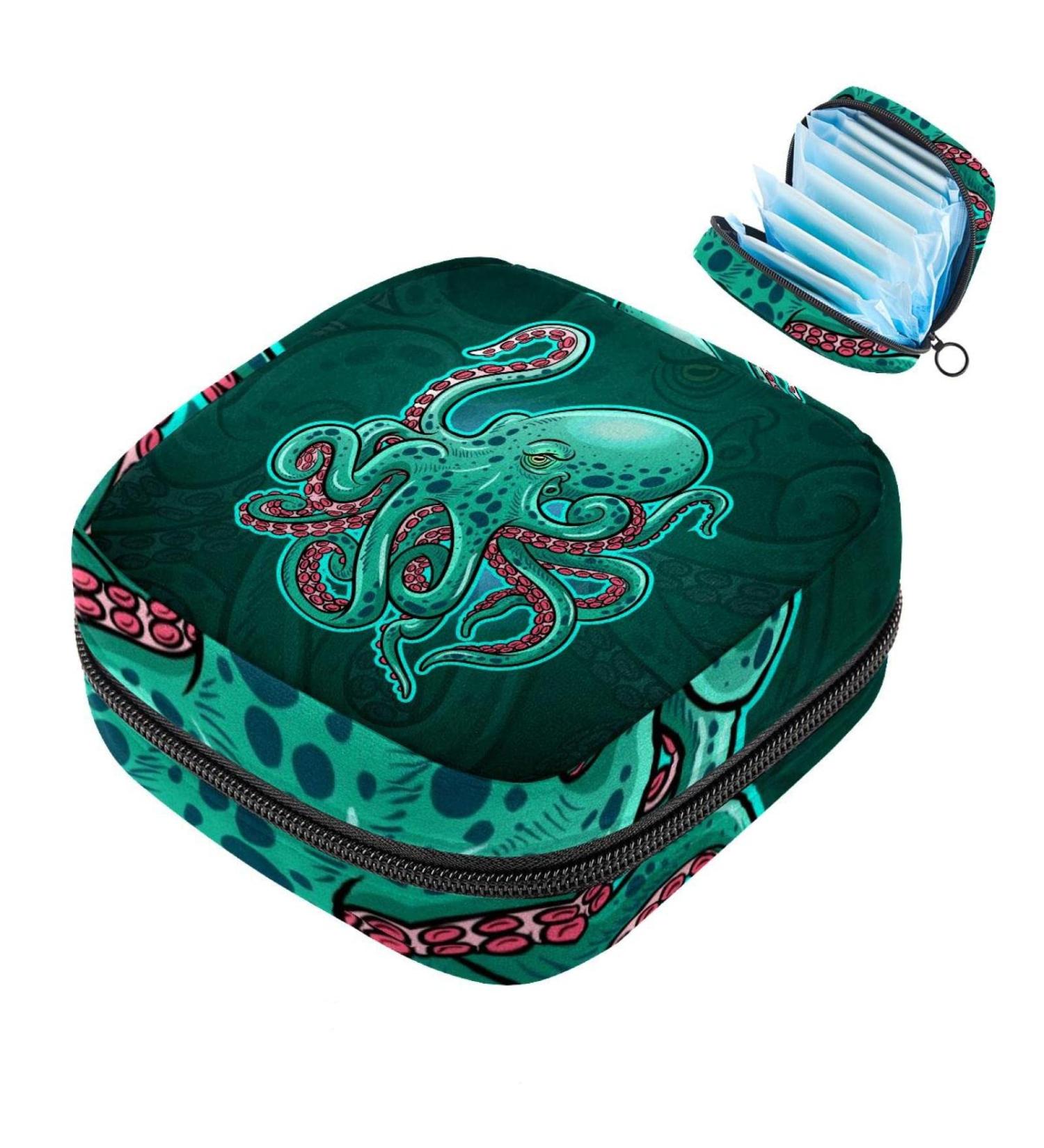 Green Octopus Tie Storage Bag - Portable Menstrual Cup Pocket with Zipper for Teens & Women - Buy Online on GoSupps.com