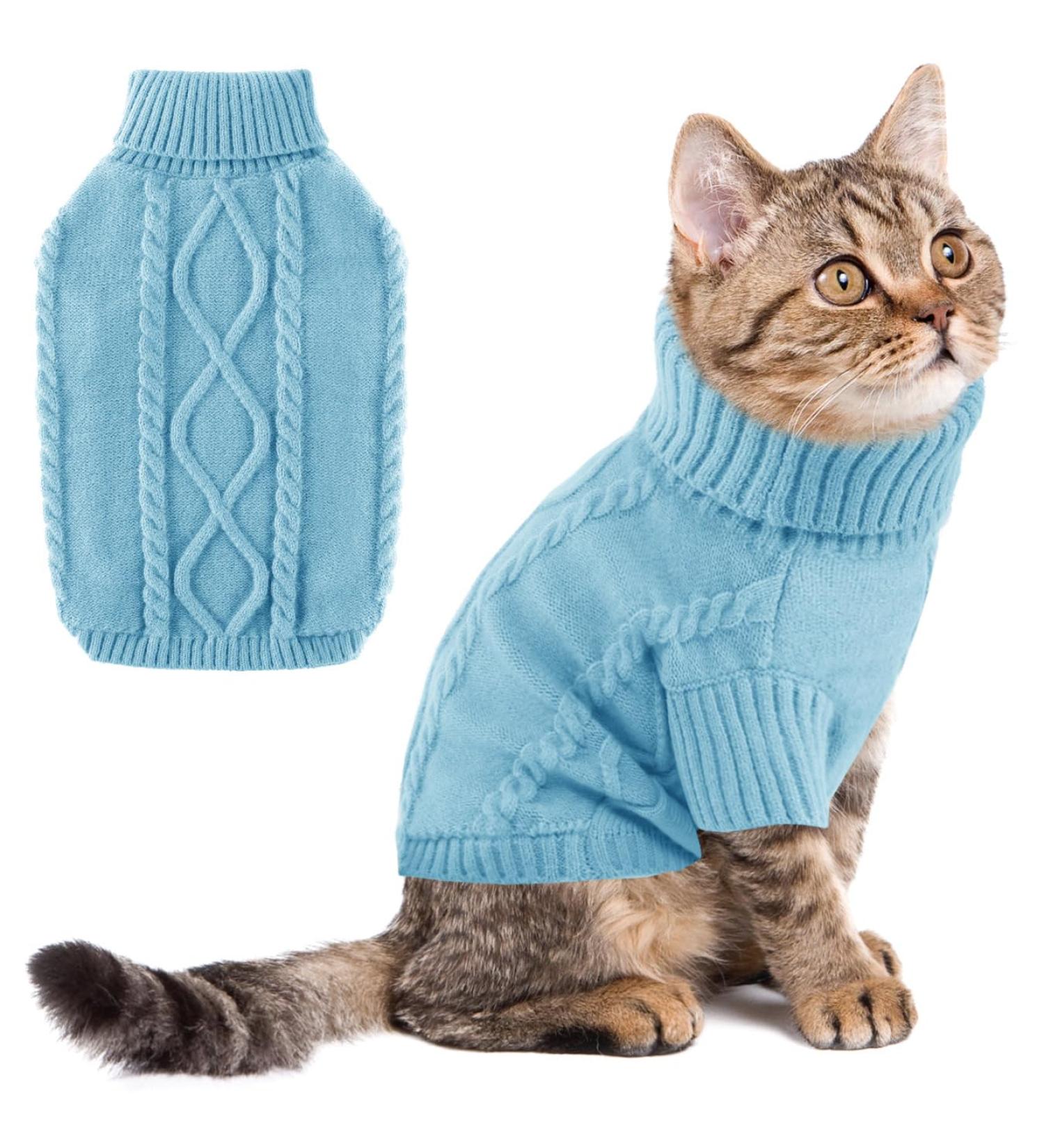 Shop Alagirls Winter Thick Warm Dog Sweater - Soft Turtleneck Knit Clothing for Small Dogs & Cats - Light Blue XS - Buy Online on GoSupps.com