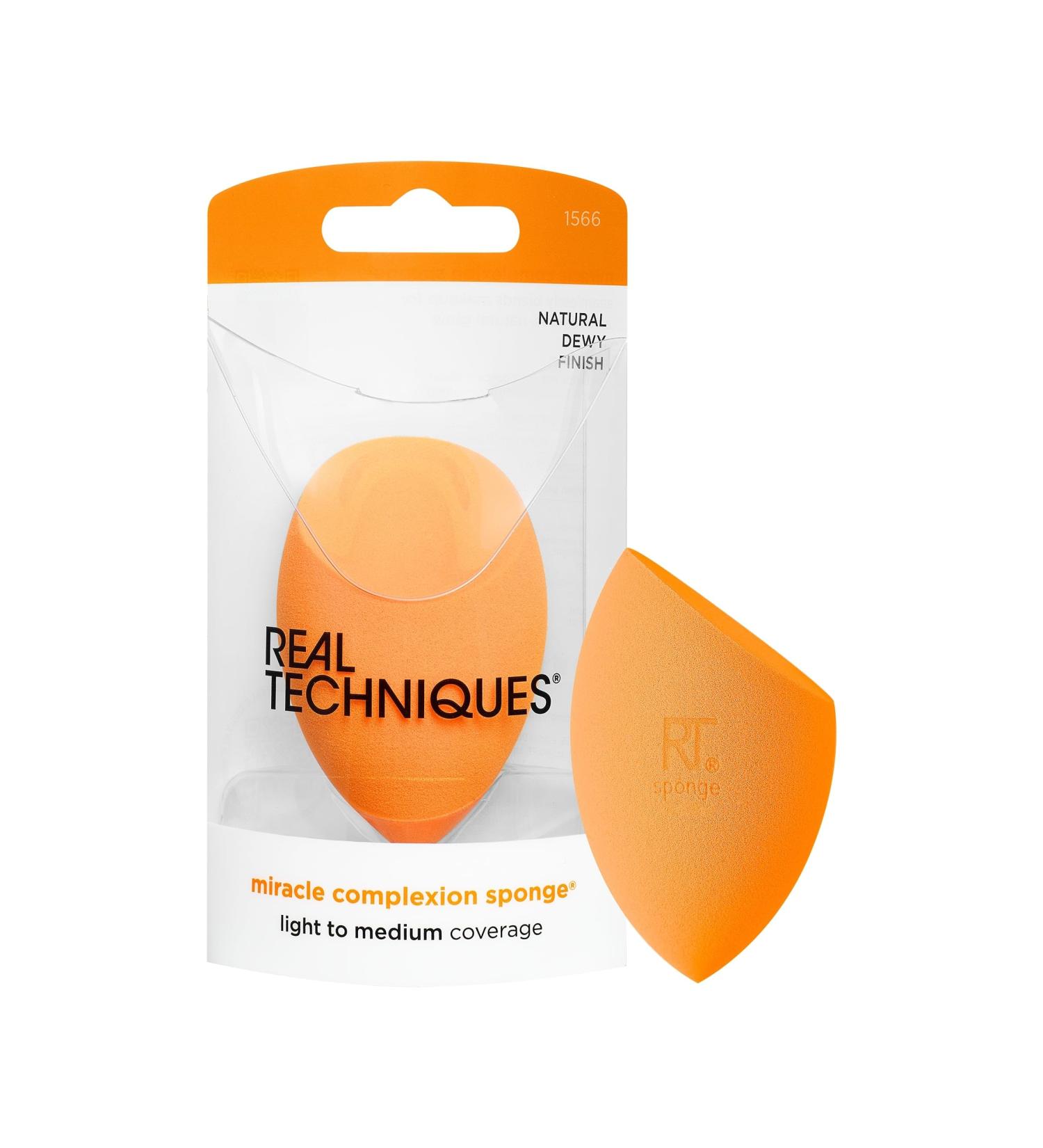 Real Techniques Miracle Complexion Sponge Makeup Blending Sponge For Liquid and Cream Foundation Offers Light To Medium Coverage Natural Dewy Makeup Orange Sponge Latex-Free Foam 1 Count - Buy Online on GoSupps.com