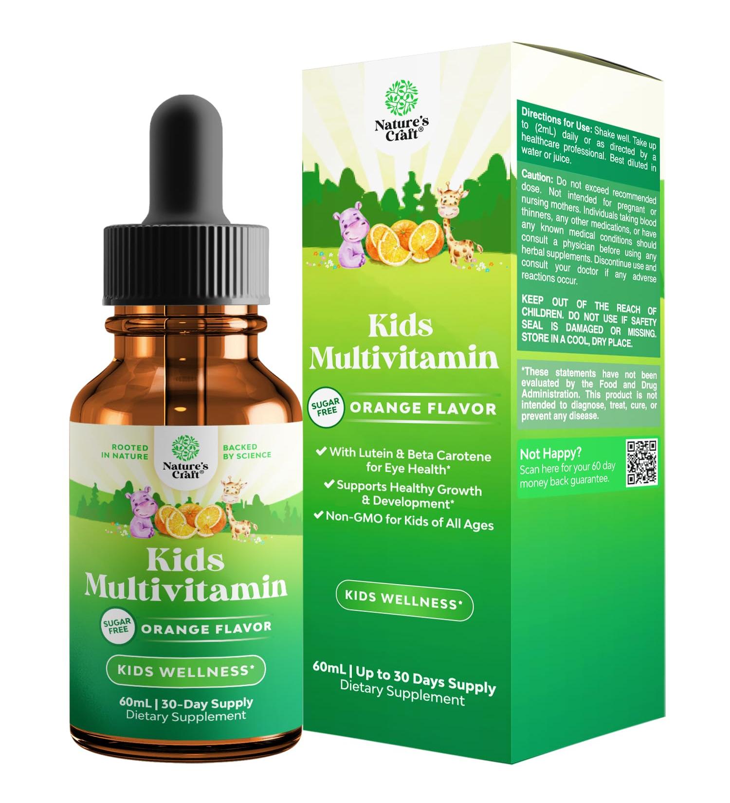 Natures Craft Liquid Multivitamin for Kids Immunity Support - Yummy Toddler Supplement with a C D3 E B6 and Vitamins of All Ages High Absorption 2 Fl Oz (Pack of 1) - Buy Online on GoSupps.com