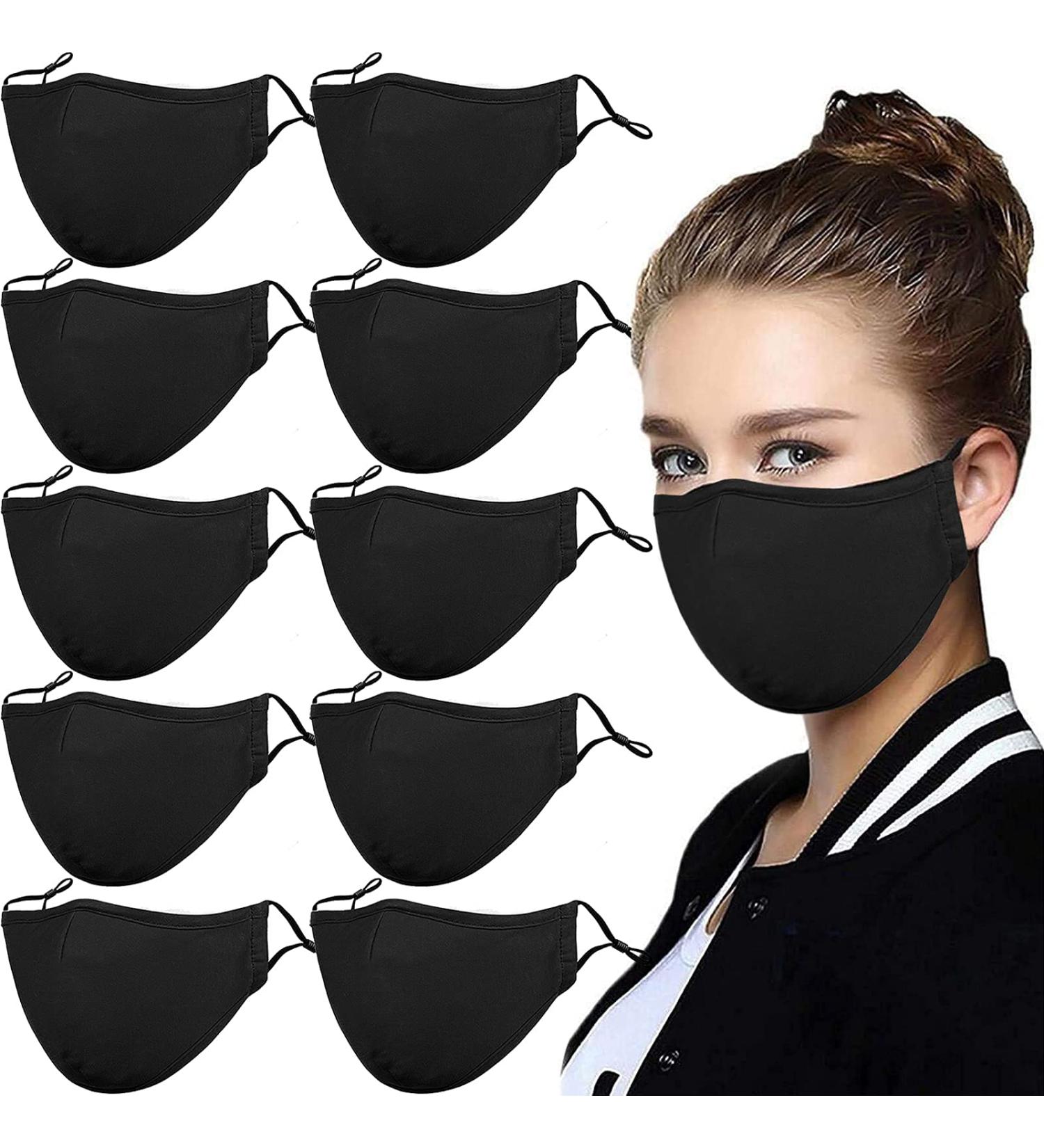 10 Pack Black Reusable Cloth Face Masks | Adjustable Washable & Breathable Protection for Men & Women - Buy Online on GoSupps.com
