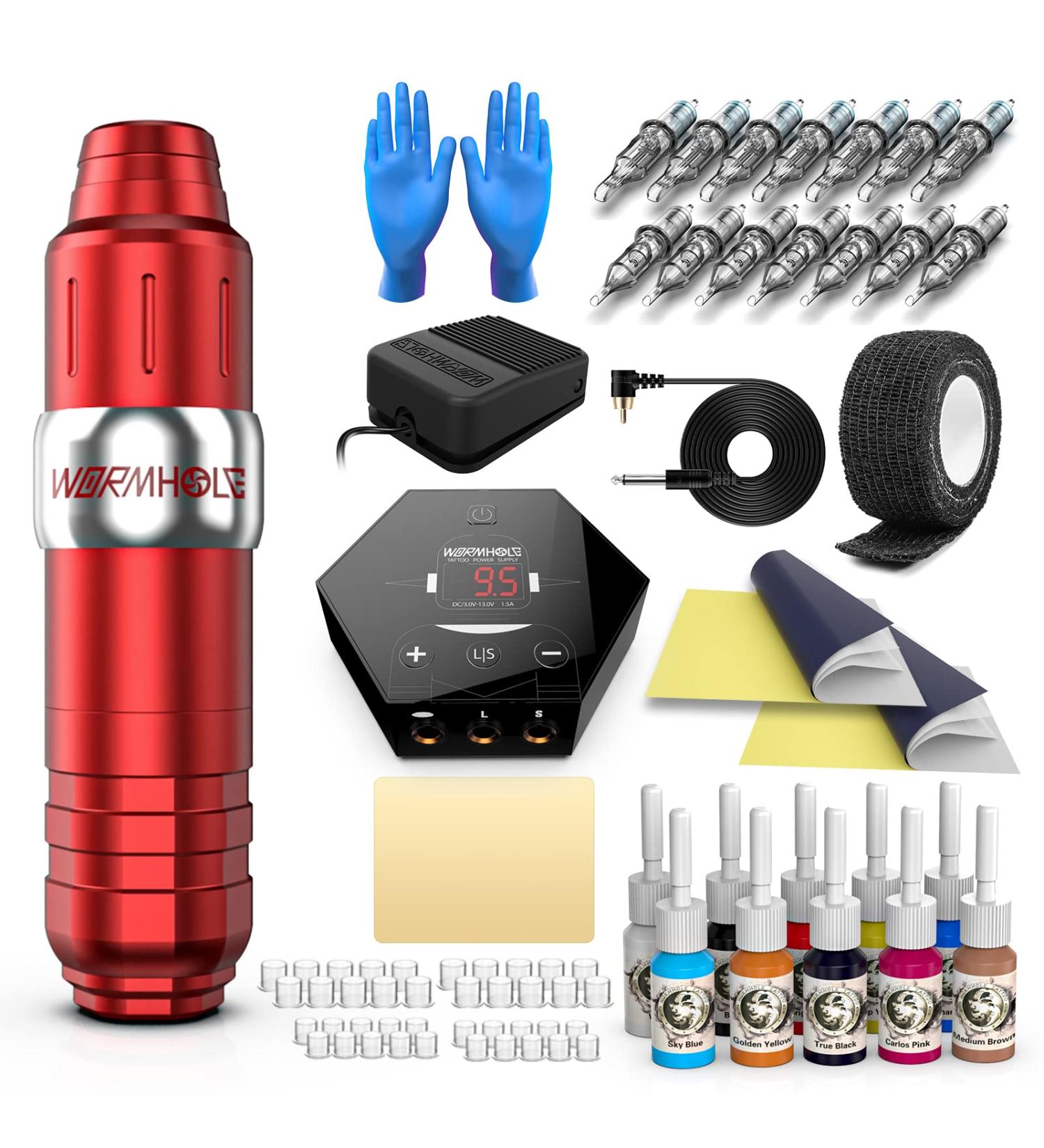 Wormhole Tattoo Kit: Rotary Tattoo Pen for Beginners - Professional Machine with Cartridge Needles & Supplies - Buy Online on GoSupps.com