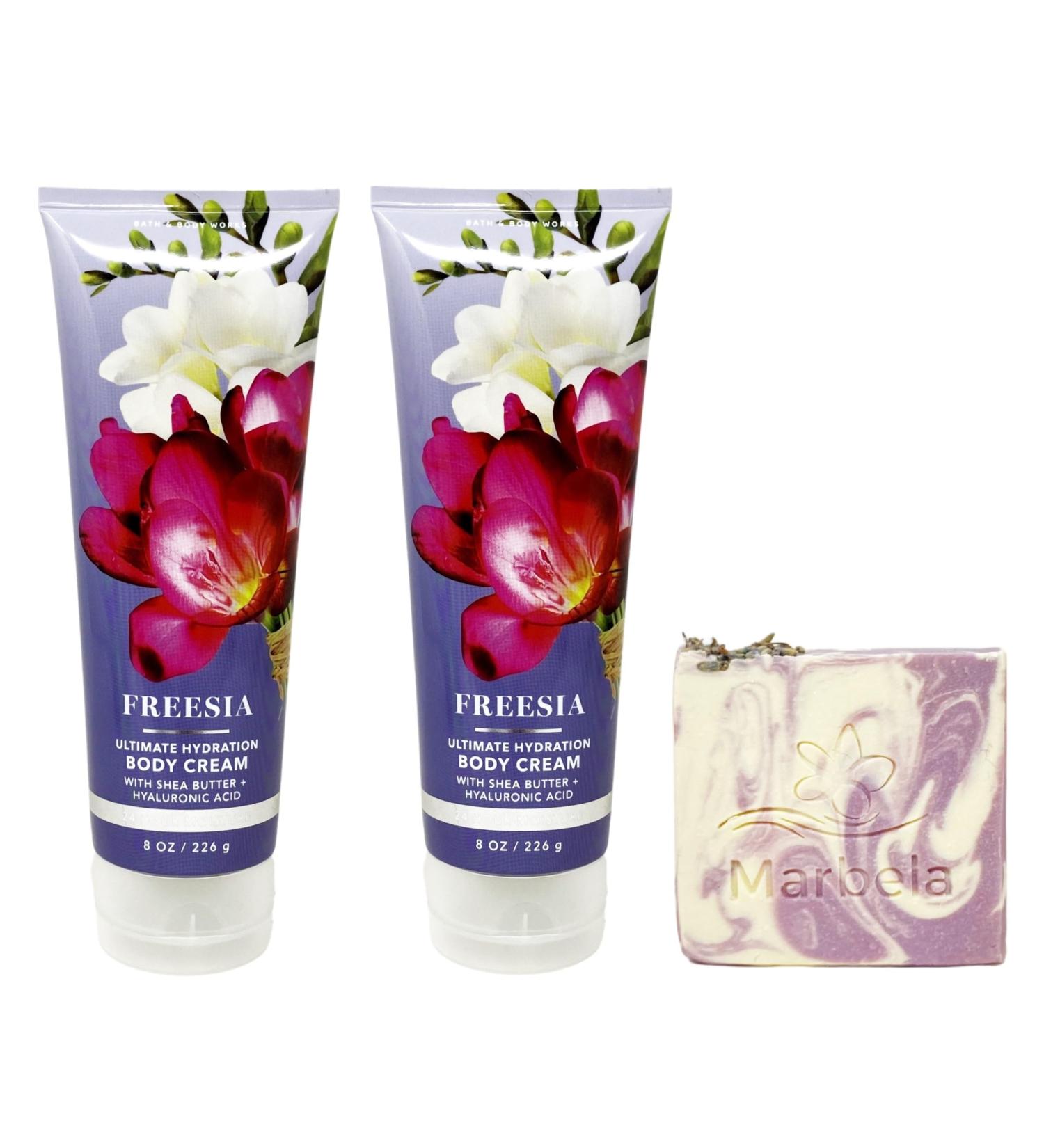 Bath & Body Works Freesia 2 Piece Body Cream Bundle with a Lavender Dream Bar Soap - Full Size - Buy Online on GoSupps.com