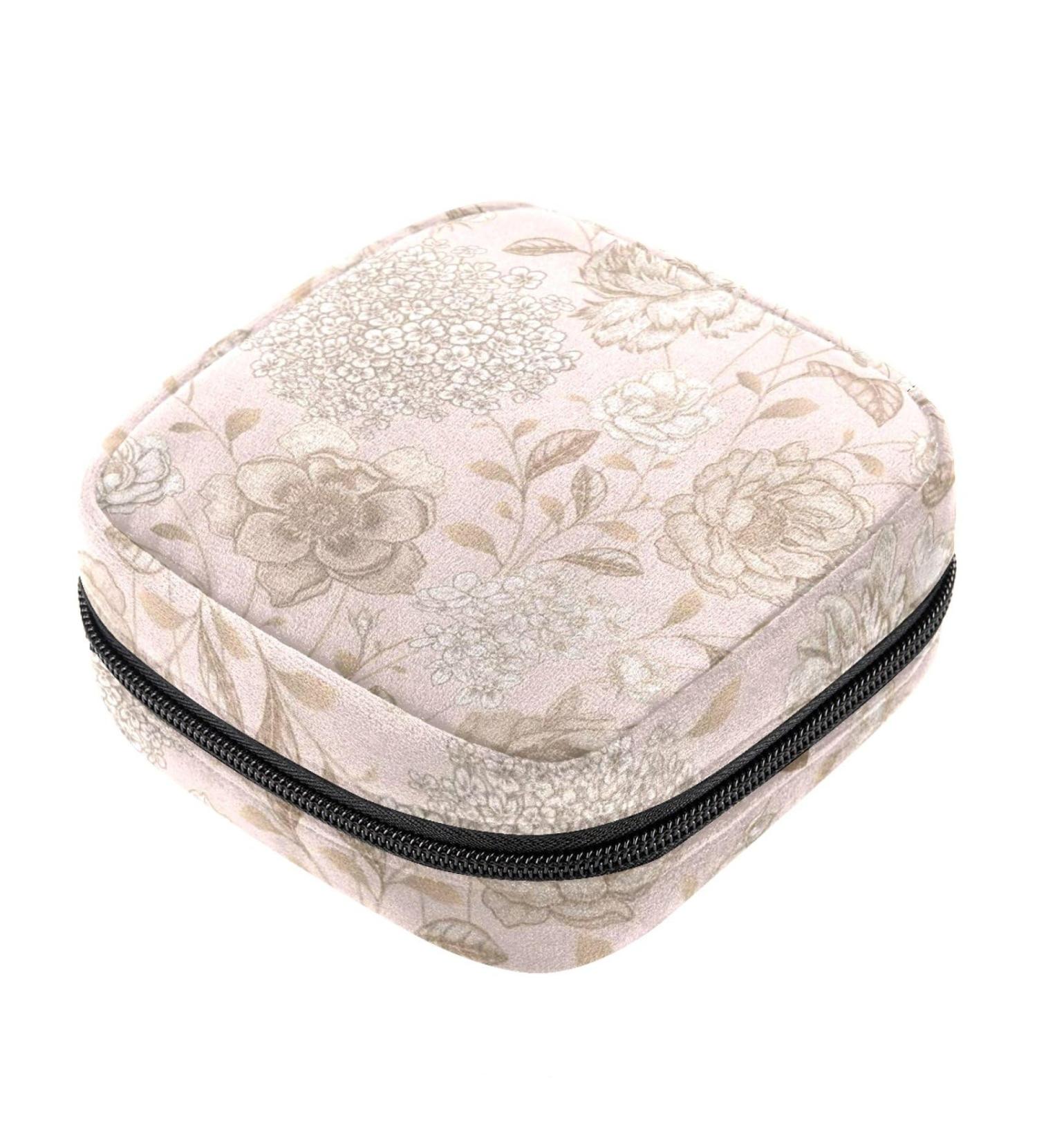 White Hydrangea Menstrual Cup & Pad Storage Pouch | Portable Feminine Menstruation Bag - Color 1 - Buy Online on GoSupps.com