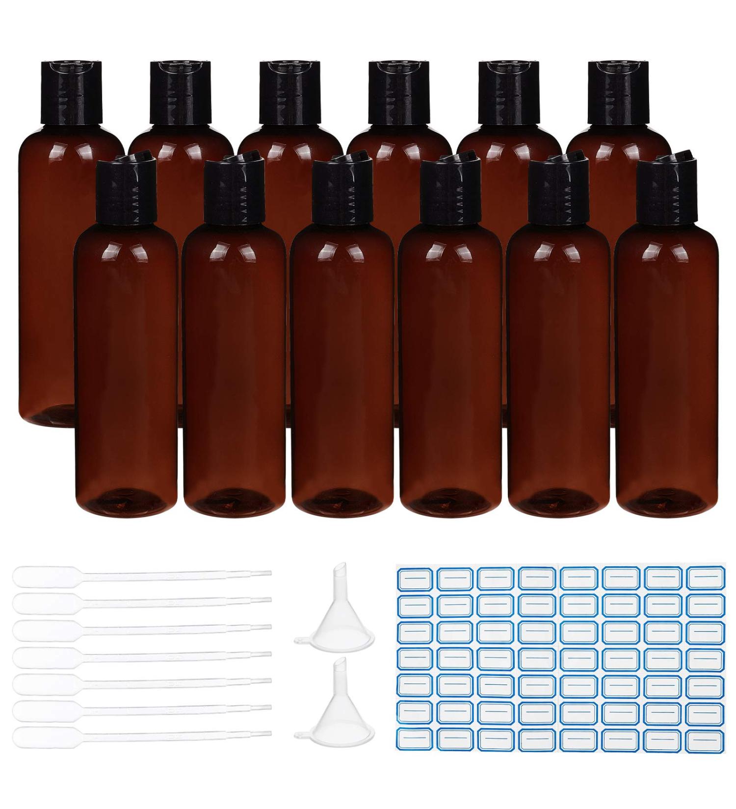 BENECREAT 10 Pack 200ml Empty CoconutBrown Plastic Travel Bottle with Black Disc Cap Air Flight Cosmetic Bottles with Pipettes Funnel Labels for Toiletries Shampoo Cosmetic Liquid Black Cap 200ml - Buy Online on GoSupps.com