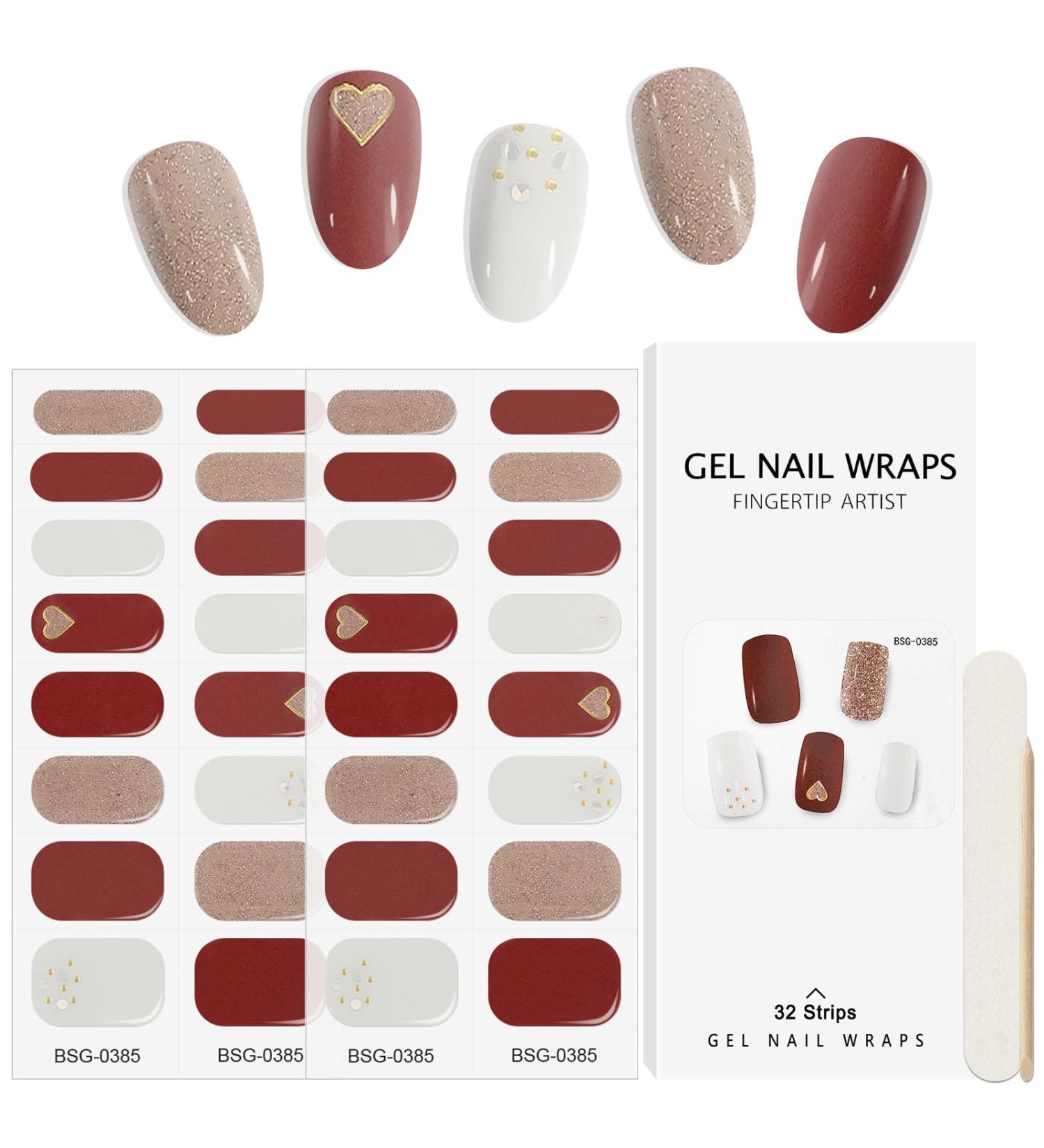 Kalolary Gel Nail Polish Strips 32PCS Nail Gel Art Sticker Waterproof Full Nail Wraps Decal Sets with Nail File and Stick for Women Girls Nail Art Decor (UV/LED Lamp Required) (D) - Buy Online on GoSupps.com