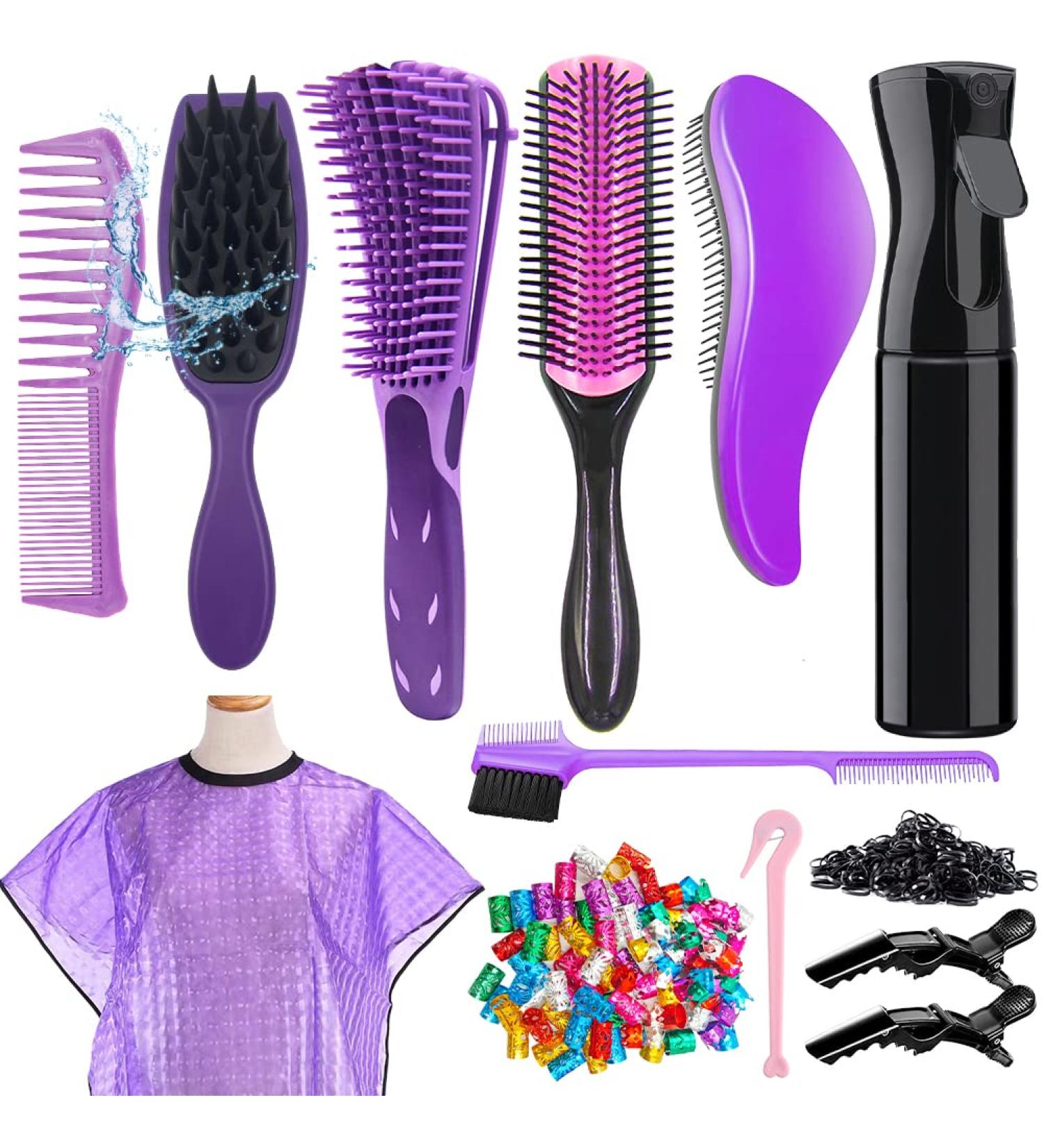 13Pcs Kids Detangling Brush Set for Curly Hair, Afro America/African Hair 3a-4c, with Barber Cape & Braid Rings - Buy Online on GoSupps.com