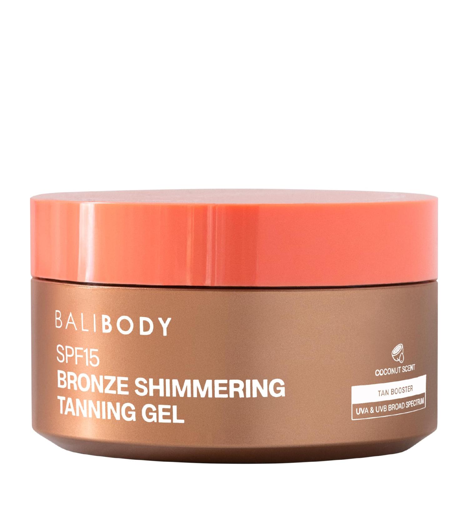 Bali Body Bronze Shimmering Tanning Gel SPF 15 Sun-Kissed Glow with Coconut Scent Carrot Root & Vitamin E Organic Bronzer & Shimmer Sunscreen for Quick Tan Hydration & Even Skin Tone - Buy Online on GoSupps.com
