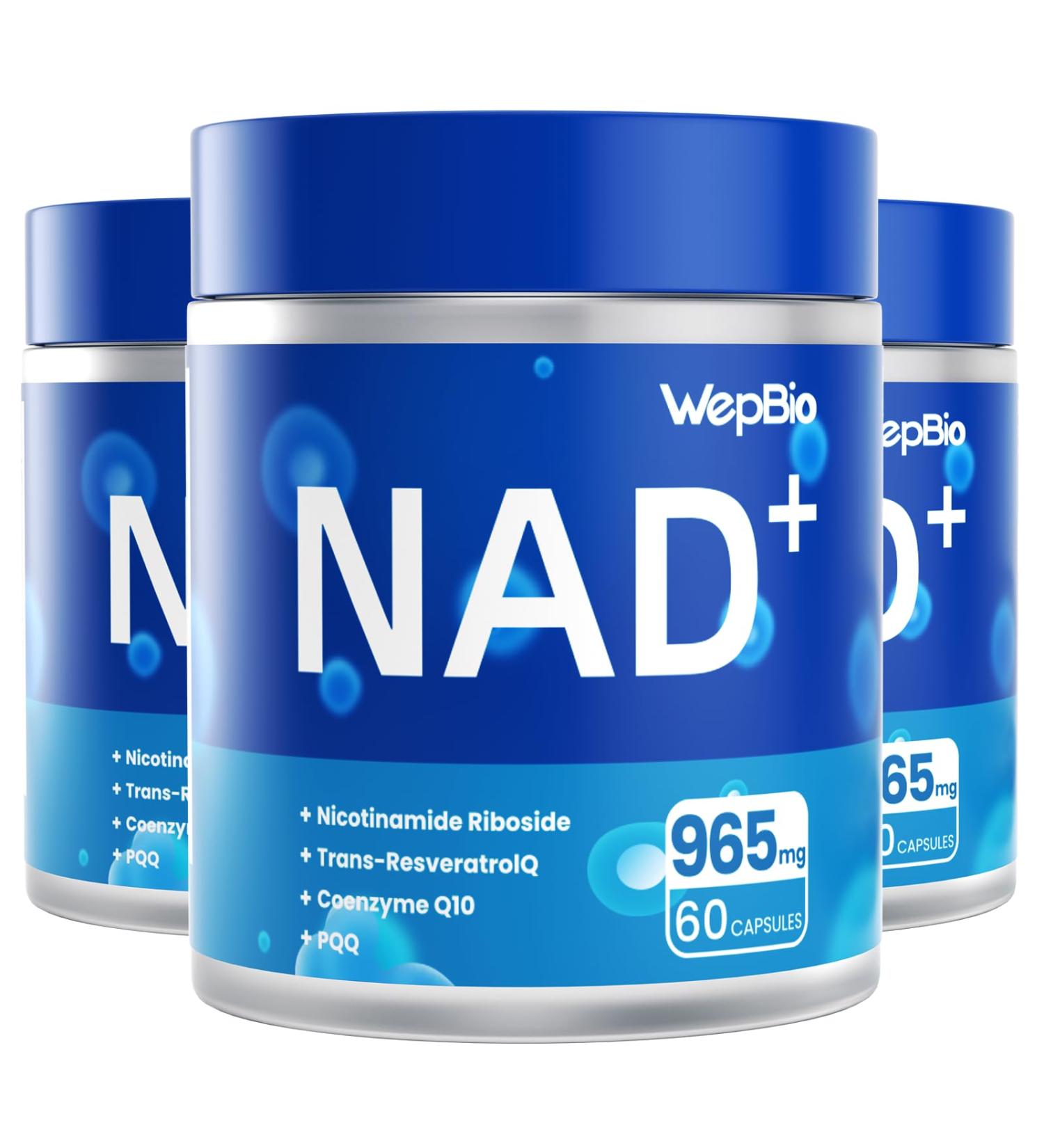 WepBio Upgraded NAD Supplement Liposomal Nicotinamide Riboside(NR 500mg) with CoQ10 PQQ and Resveratrol for Women and Men Supports Cellular Energy Vitality & Healthy Aging - 180 Capsules - Buy Online on GoSupps.com