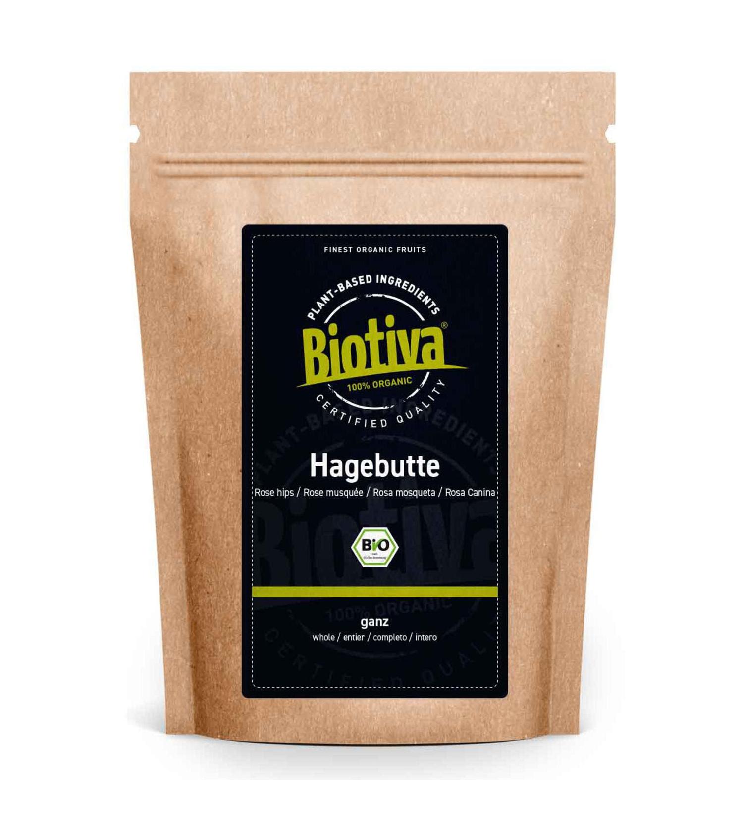 Biotiva Rose HIPS Whole Organic 1 kg - EU Harvest - Rosa Canina - Bottled and Controlled in Germany (DE- KO-005) - Buy Online on GoSupps.com