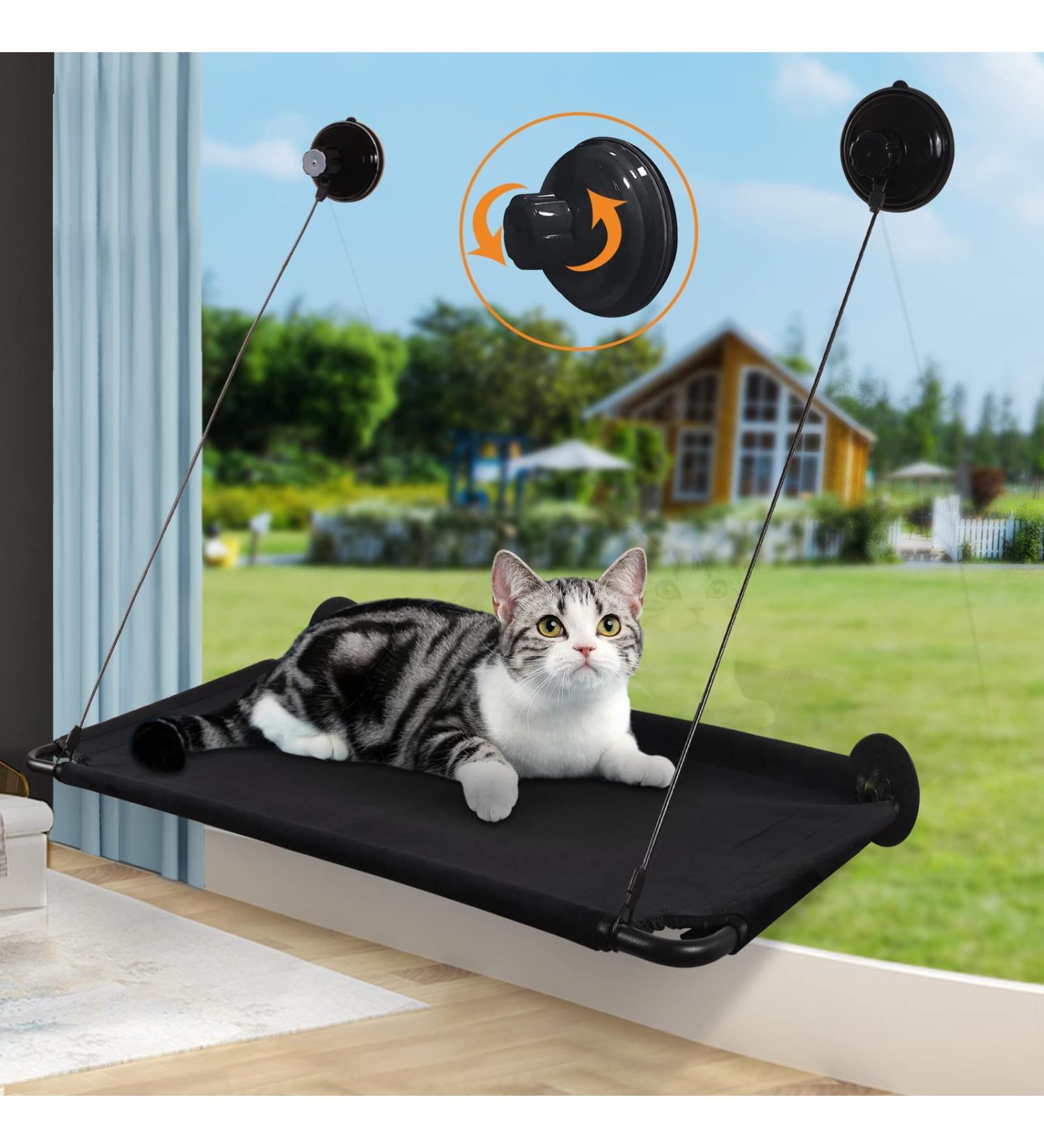 Cat Window Hammock Perch Bed for Large Cats | Upgraded Suction Cups | Black - Buy Online on GoSupps.com