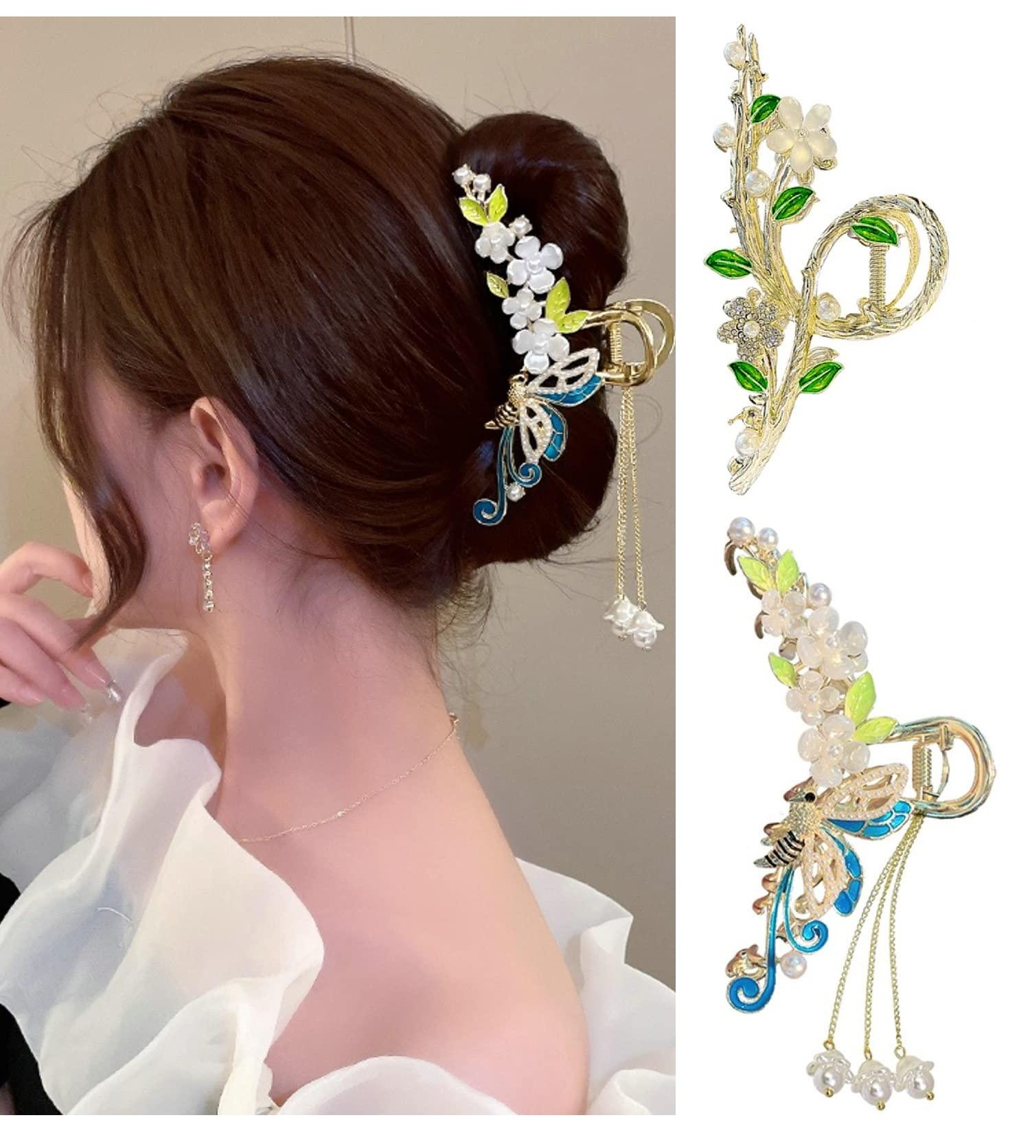 Souarts Large Gold Flowers Hair Clip - Non-Slip Metal Hair Claws for Women & Girls - Stylish Hair Accessories - Buy Online on GoSupps.com