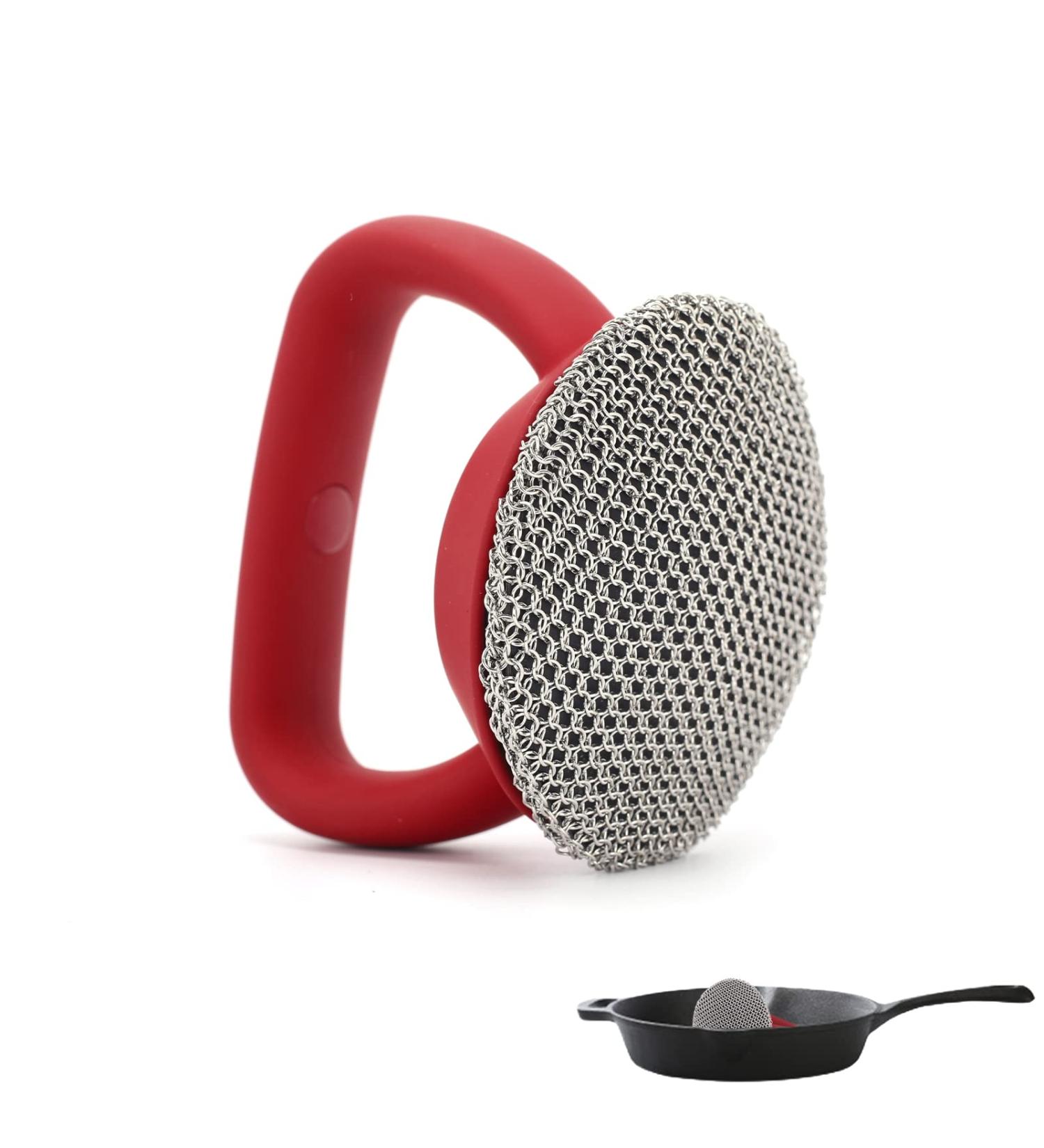 316 Stainless Steel Chainmail Scrubber for Cast Iron Skillet Cleaning with Handle - Buy Online on GoSupps.com