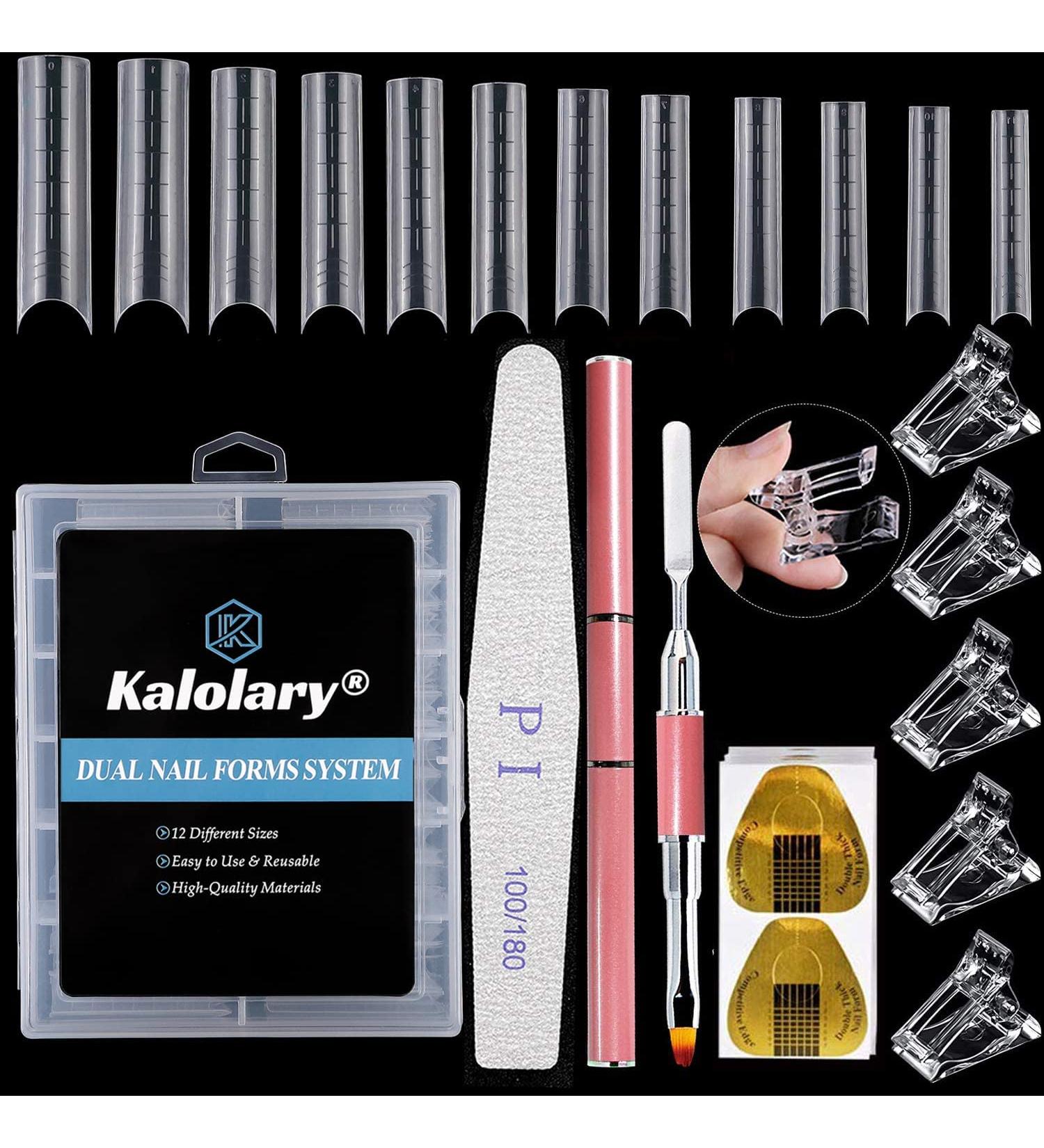 Kalolary Nail Extension Set - 120 U-Curve Nail Tips 50 Art Forms Nail Clips & Dual-Ended Brush | DIY Nail Art Tools for Stunning Manicures - Buy Online on GoSupps.com