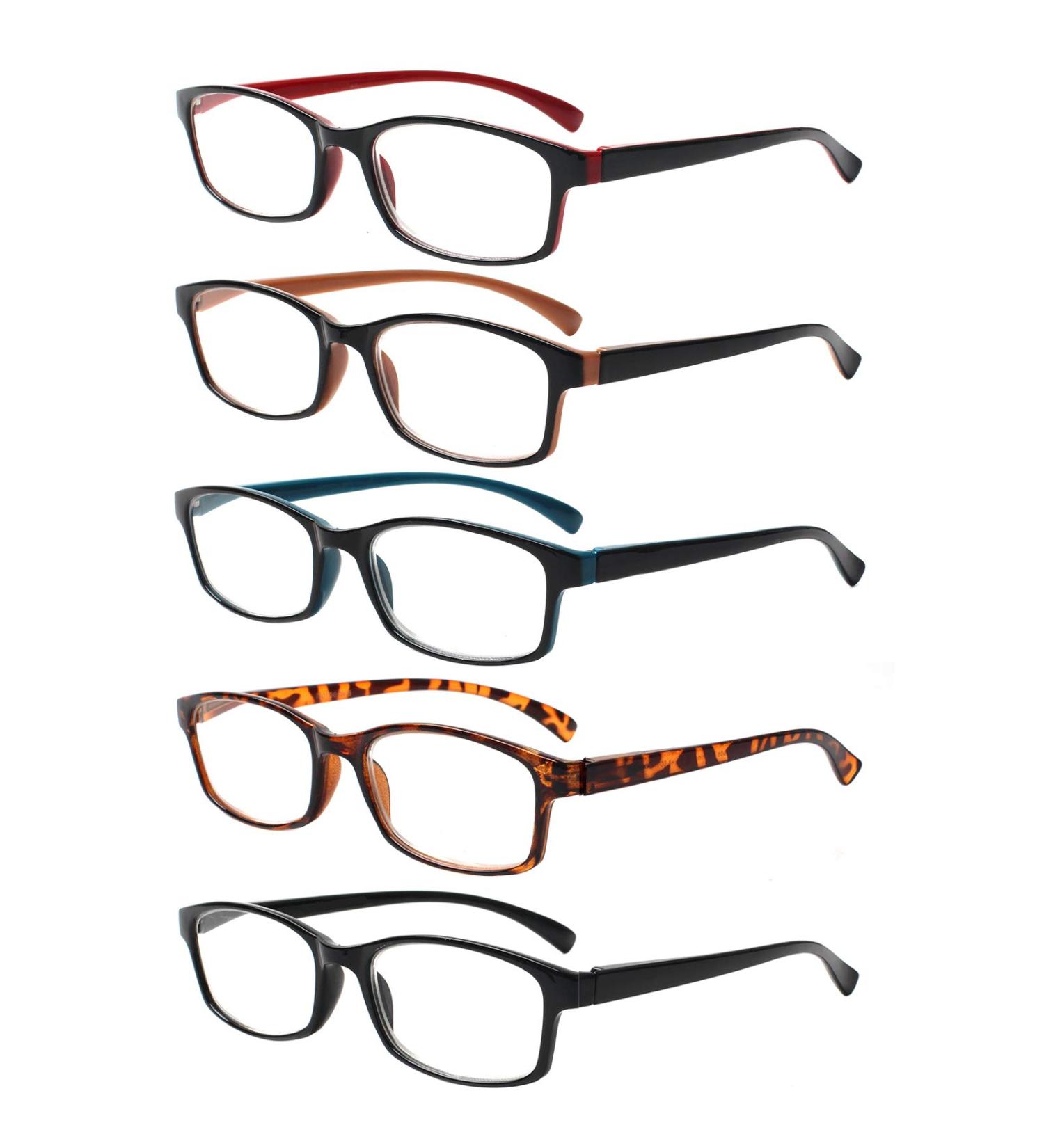 5 Pack High-Quality Reading Glasses for Men & Women - Comfortable Rectangular Spring Hinges in 5 Colors (0.5) - Perfect Vision Aid - Buy Online on GoSupps.com