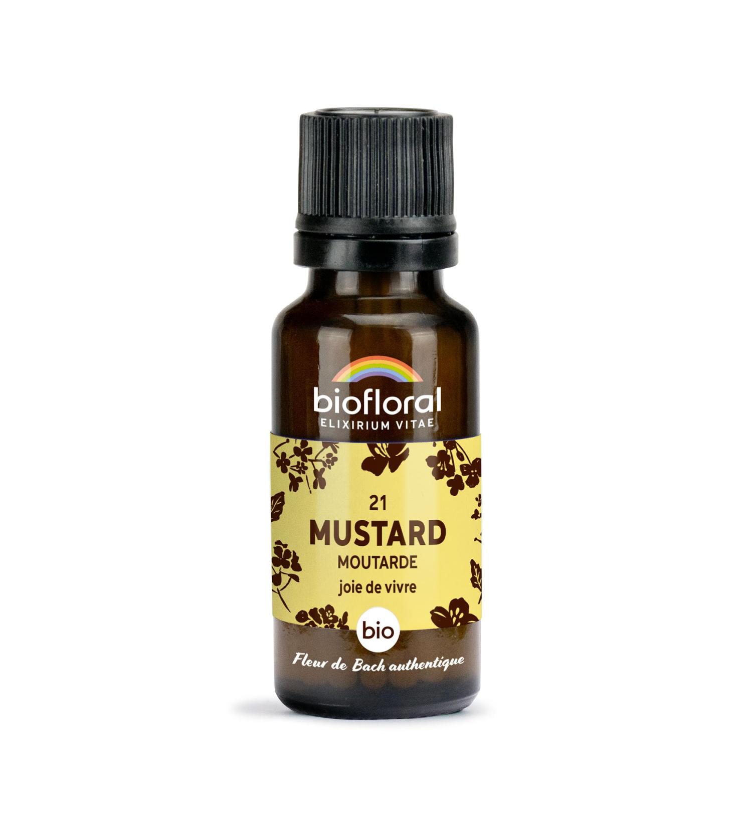 BIOFLORAL - 21 Mustard Moutarde BIO - Joie de Vivre - Fleur de Bach Authentique - 470 Granules - Sans Alcool