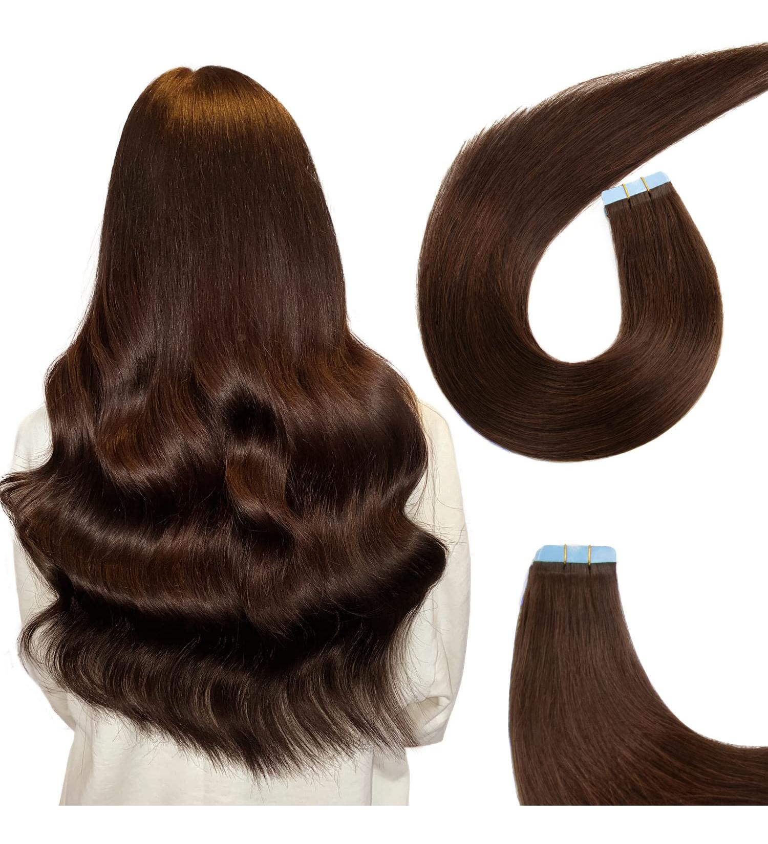 AGMITY Tape in Hair Extensions Remy Human Hair Darkest Brown 24 inches 20pcs 50g/pack Invisible Straight Seamless Skin Weft Hair Extensions Real Human Hair Tape in(24 inches #2 Darkest Brown) 24 inch #2 Darkest Brown - Buy Online on GoSupps.com