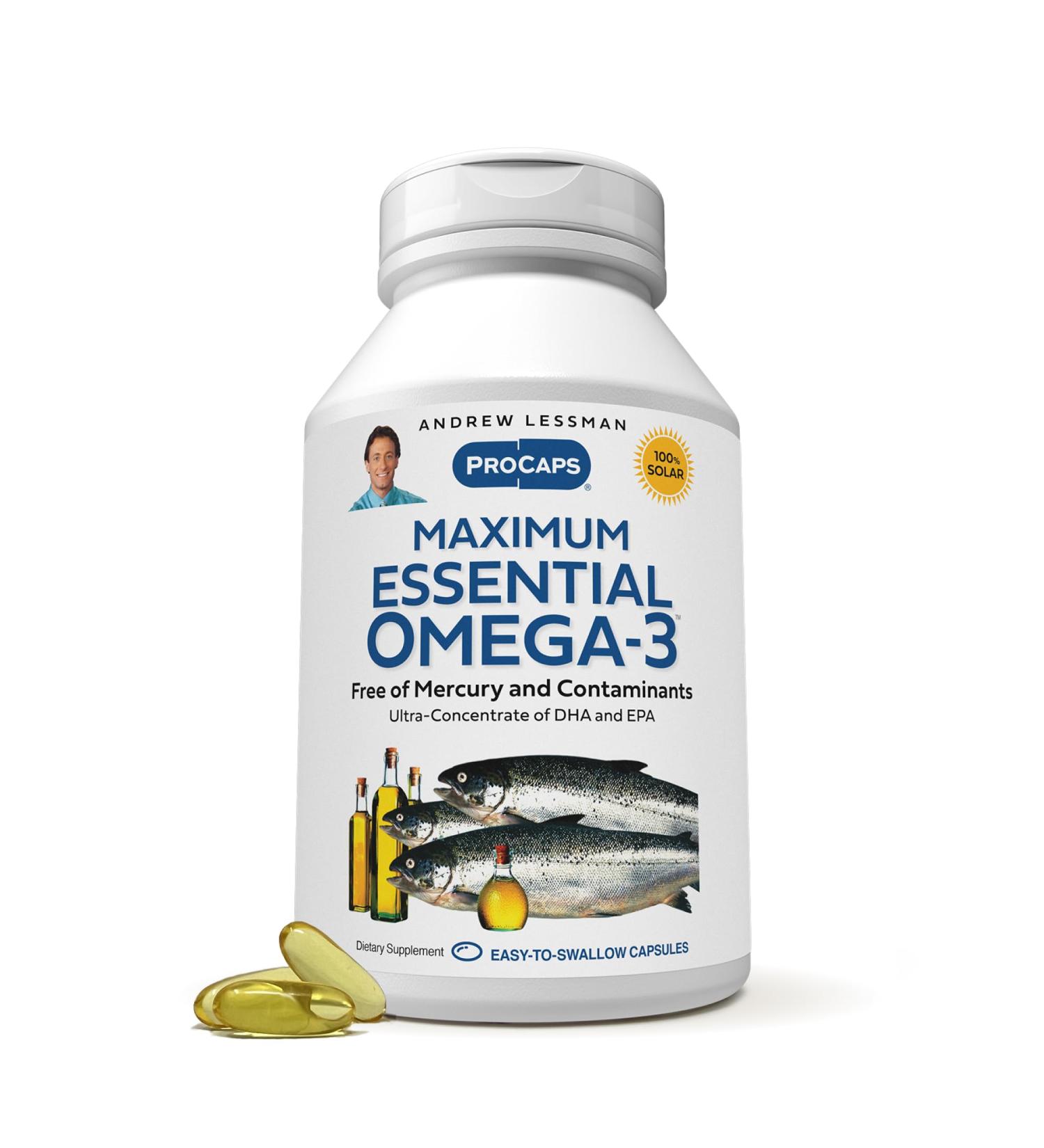ANDREW LESSMAN Maximum Essential Omega-3 Unflavored 60 Softgels - Ultra-Pure Omega-3 Fish Oil 1200 mg-High DHA No Mercury Fish Oil Omega 3 Supplement-Small Easy to Swallow Fish Oil Capsules Unflavored 60 Count (Pack of 1) - Buy Online on GoSupps.com