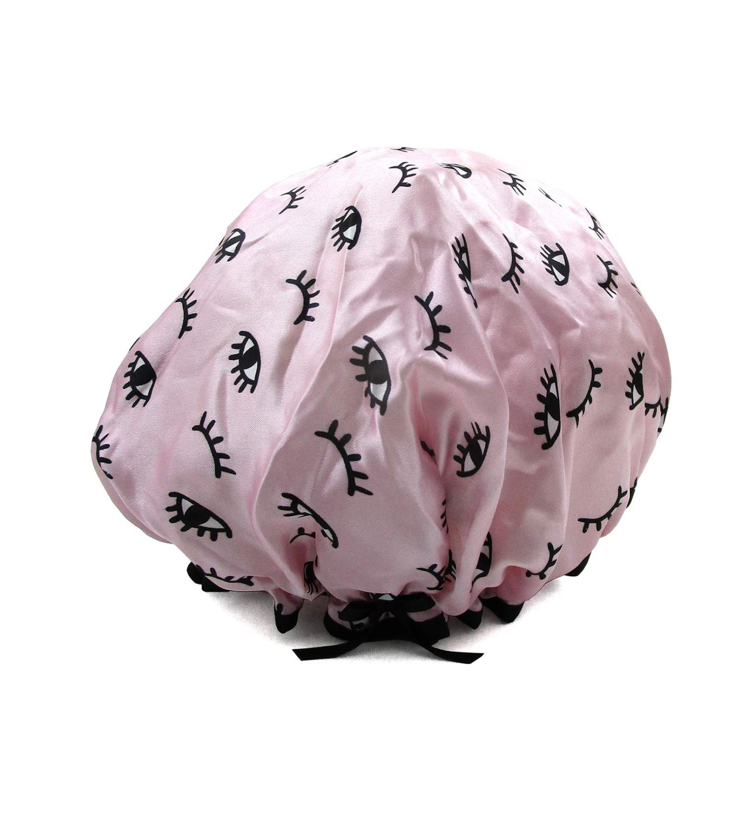 Quanchen Reusable Shower Cap for Women | Waterproof Elastic EVA Bath Cap | Pink Eyes Design - Buy Online on GoSupps.com