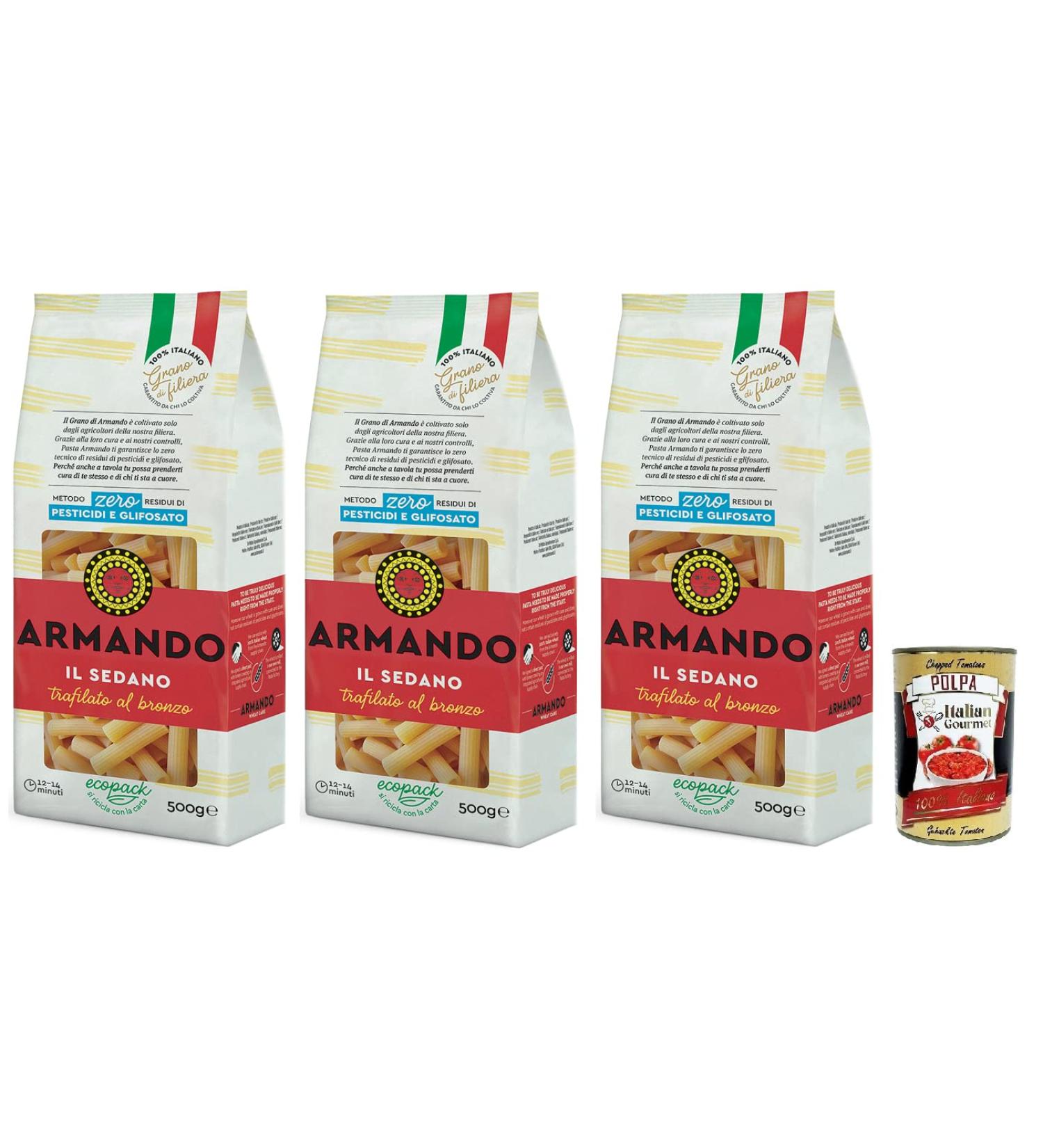  Italian Gourmet E.R. Armando Il Sedano Bronzed Pasta 100% Italian 500 g + Tomato Pulp Italian Gourmet Tomato Pulp 400 g - Buy Online on GoSupps.com