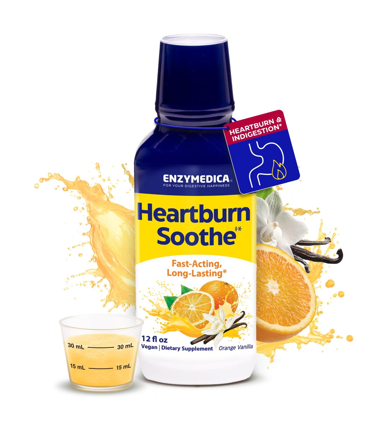Enzymedica Heartburn Soothe Liquid Fast-Acting Antacid Alternative for Digestive Health Sugar-Free with Alginates and Botanicals Vanilla Orange Flavor 12 fl oz - Buy Online on GoSupps.com