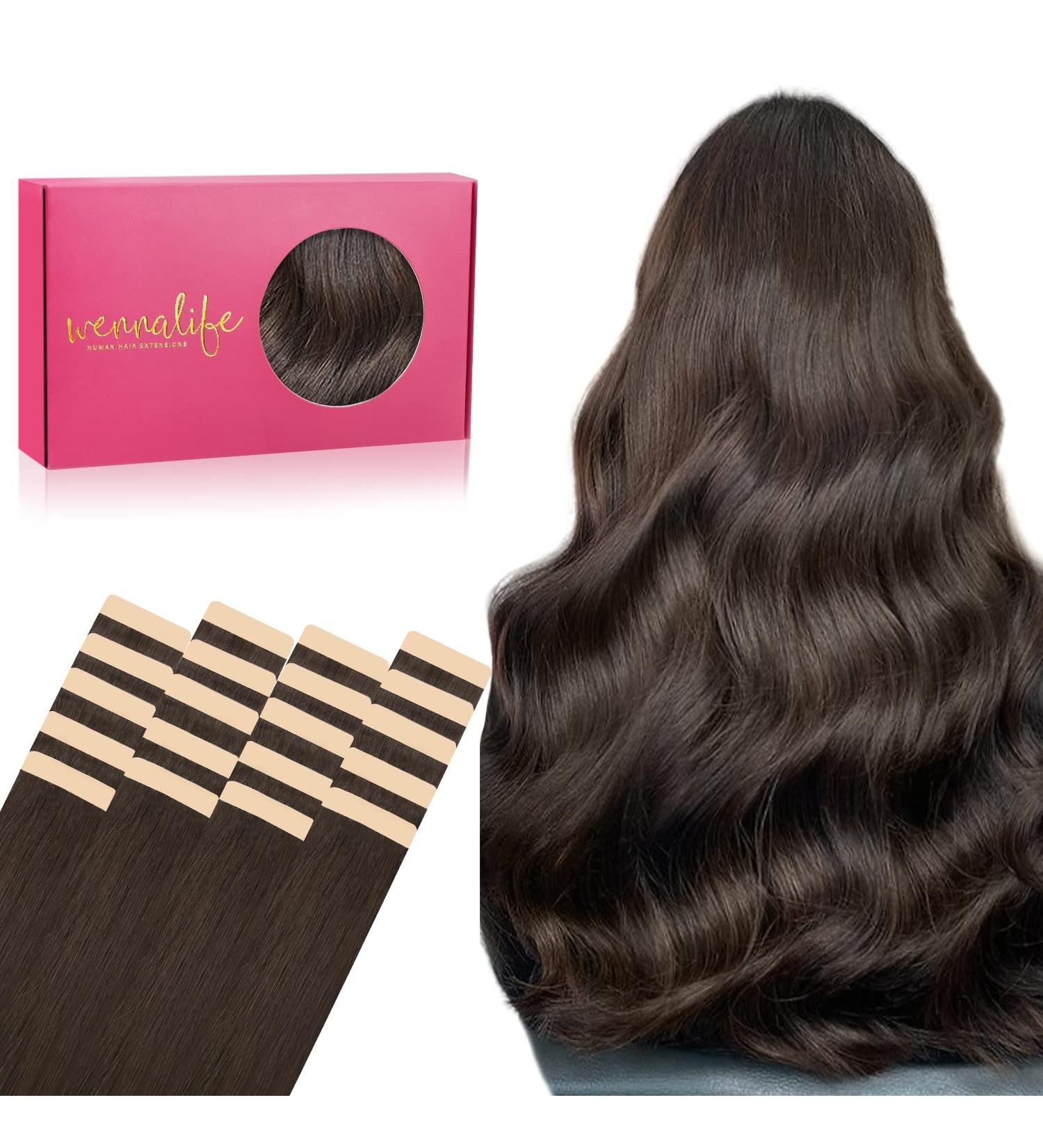 Salife Tape Extensions - 20Pcs 40g 30cm Real Remy Hair Invisible Skin Weft Light Dark Brown - Buy Online on GoSupps.com