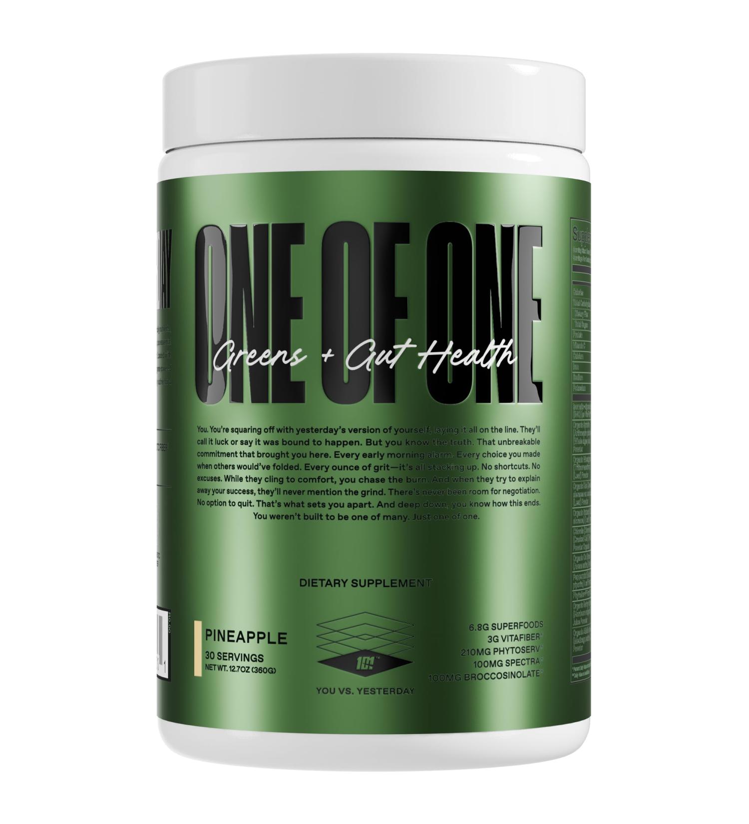 ONE of ONE Greens & Gut Health Superfood Greens Powder with Prebiotics, Probiotics & Digestive Enzymes for Gut Health, Immunity & Energy, No Artificial Sweeteners - Pineapple, 30 Serving - Buy Online on GoSupps.com