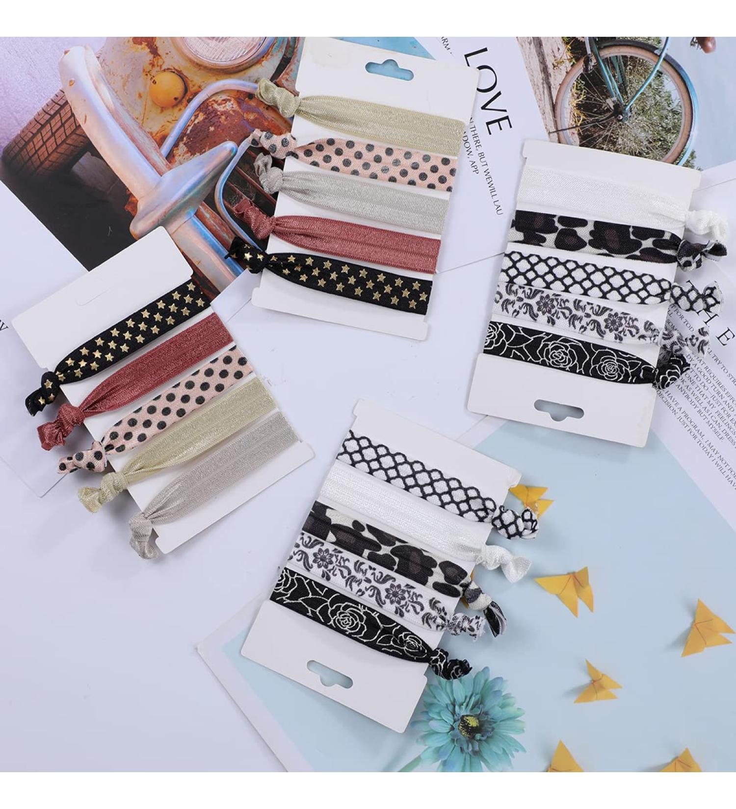 Cute Knotted Ribbon Hair Ties Set - 20 Pcs Elastic Hair Bands for Girls, Bridesmaids, and Toddlers - Dark Colors - Buy Online on GoSupps.com