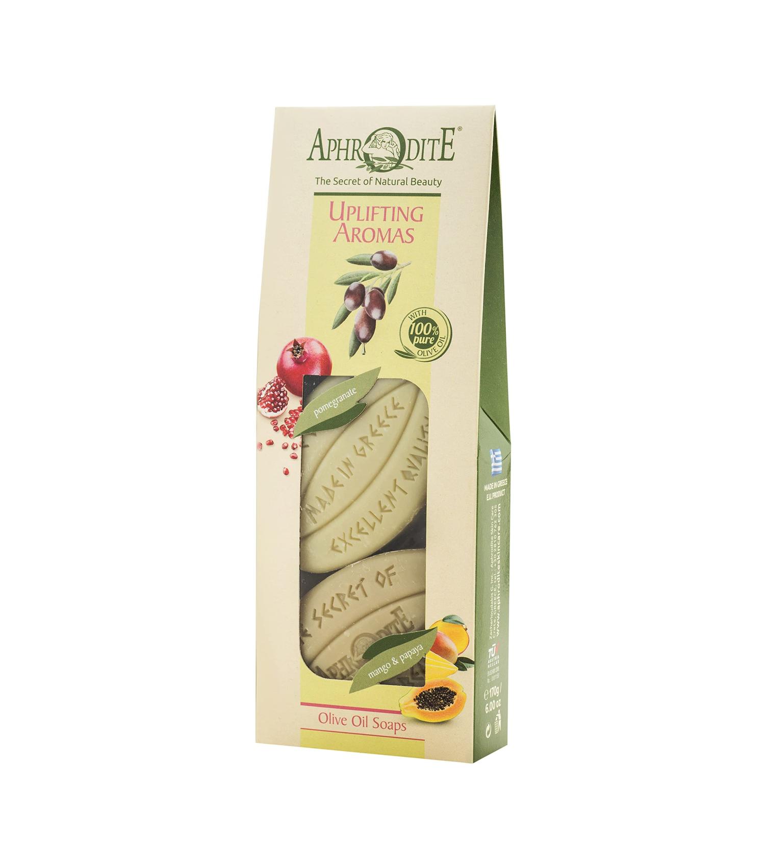 Aphrodite Naturkosmetik Olive Oil Soap Gift Set - Natural Skin Care with Pomegranate Mango & Papaya - 2x85g Gentle Soaps for All Skin Types - Buy Online on GoSupps.com