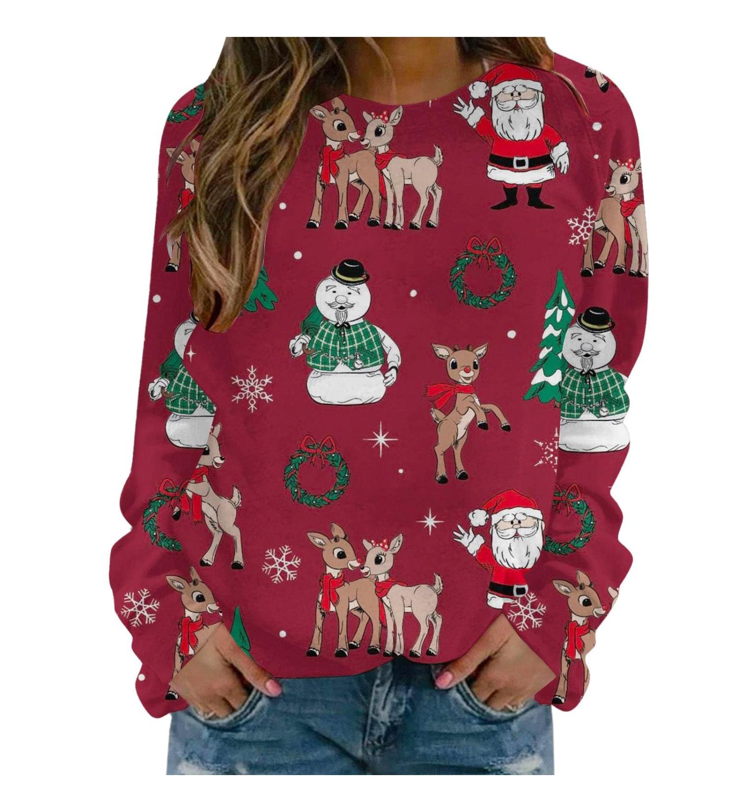 Funny Women's Christmas Sweater - Long Sleeve Rudolph Reindeer Elf Jumper | Cotton 4XL Teen Girl Holiday Shirt - Buy Online on GoSupps.com