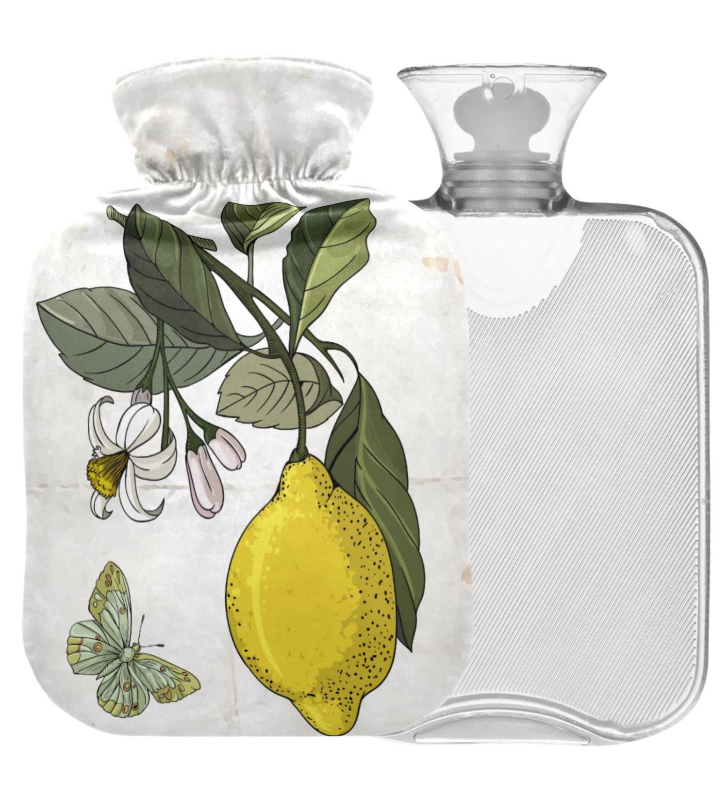 Naanle Vintage Flower Lemon Hot Water Bottle 1L | Transparent Cover for Pain Relief & Therapy - Ideal for Bed Hands & Feet - Buy Online on GoSupps.com