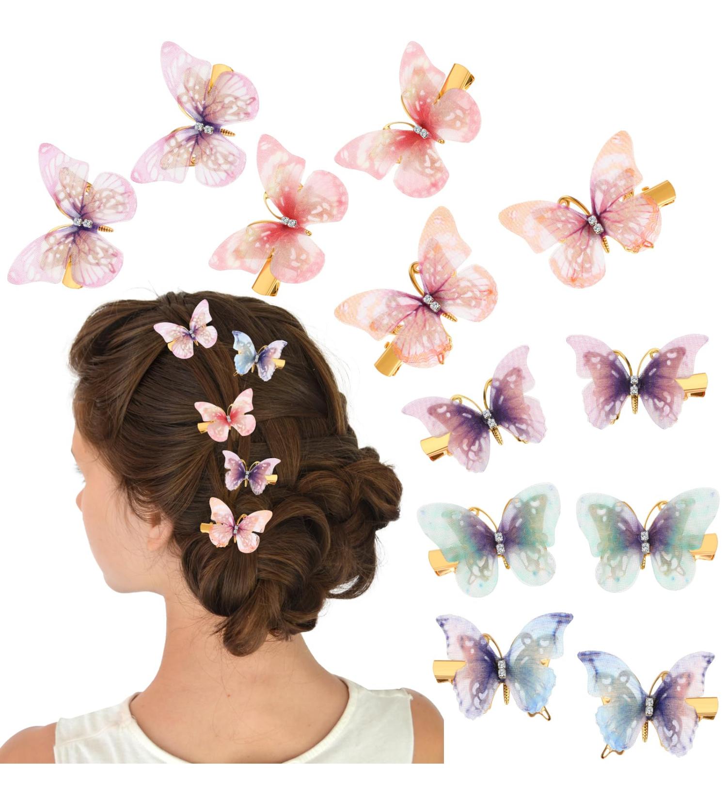 12PCS 3D Butterfly Hair Clips for Girls | Glitter Decorative Plastic Snap Clips for Women - Buy Online on GoSupps.com