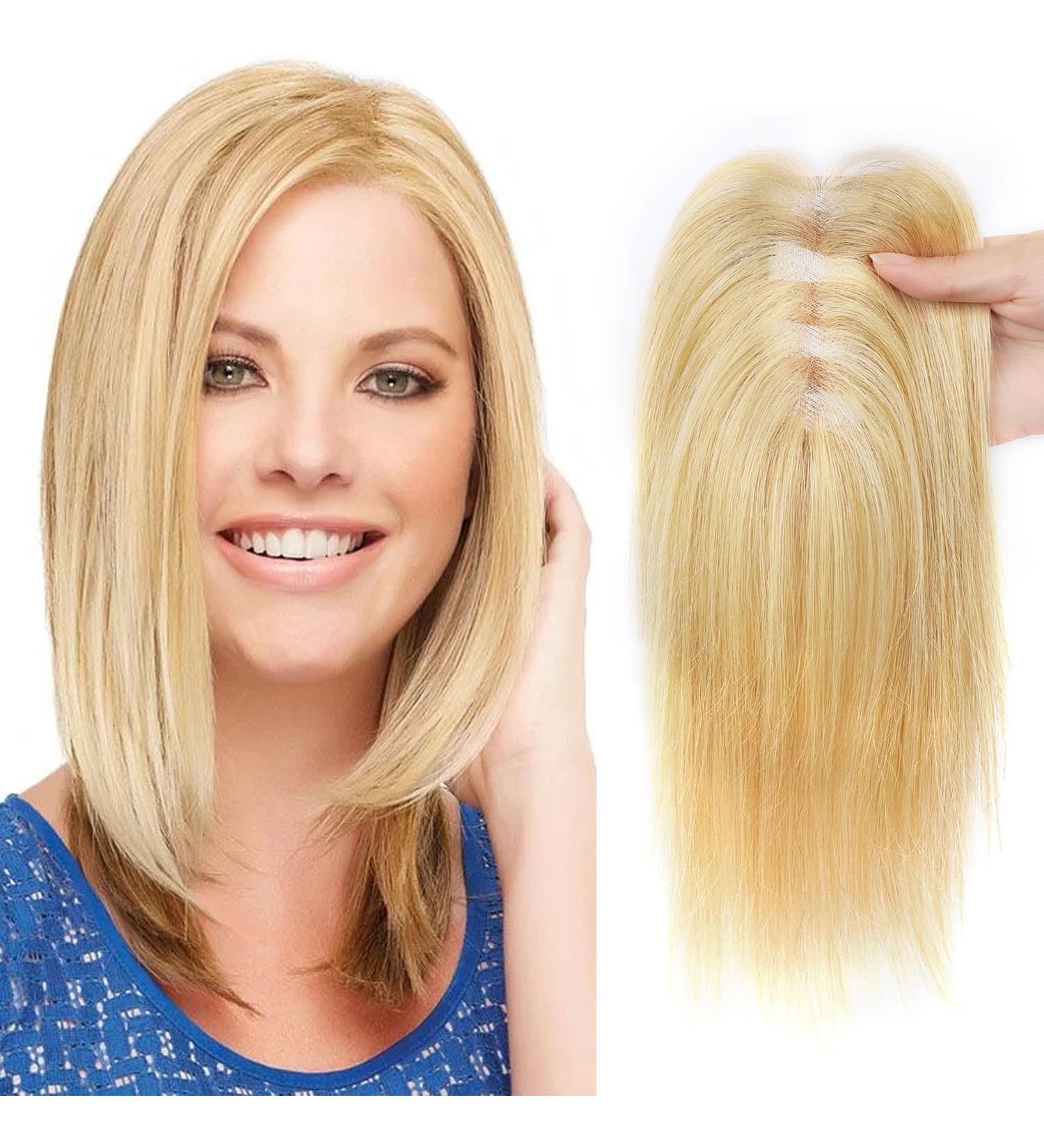 Blonde Hair Topper 10 Inch Hair Toppers for Thinning Hair Women Human Hair Topper Wiglets Hairpieces for Thinning Hair 27/613# (Warm Blonde with Highlights)