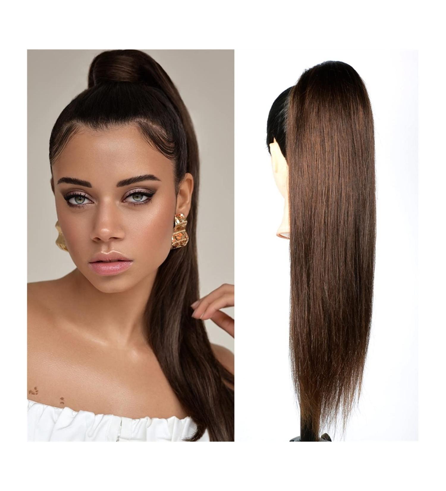 Hair Bun 12-26 Inch Long Ponytail Extended Dark Brown Straight Hair Ponytail Brazilian Real Hair Band Drawstring Hair Slice Wig Hair Extension Hair Piece (Color : Dark Brown Size : 26inches 100g) 26inches 100g Dark Brown - Buy Online on GoSupps.com