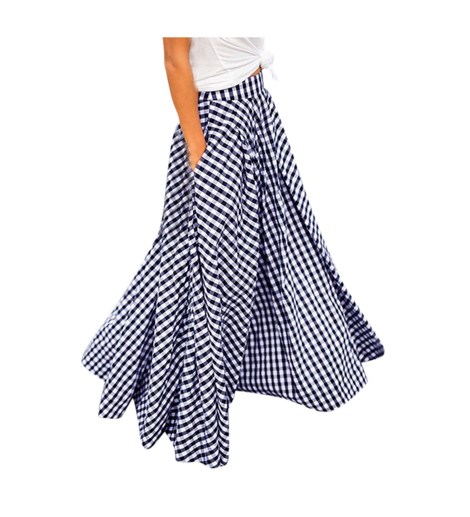 Sanahy Women's Vintage Plaid Maxi Skirt with Pockets - XXL Blue - Buy Online on GoSupps.com