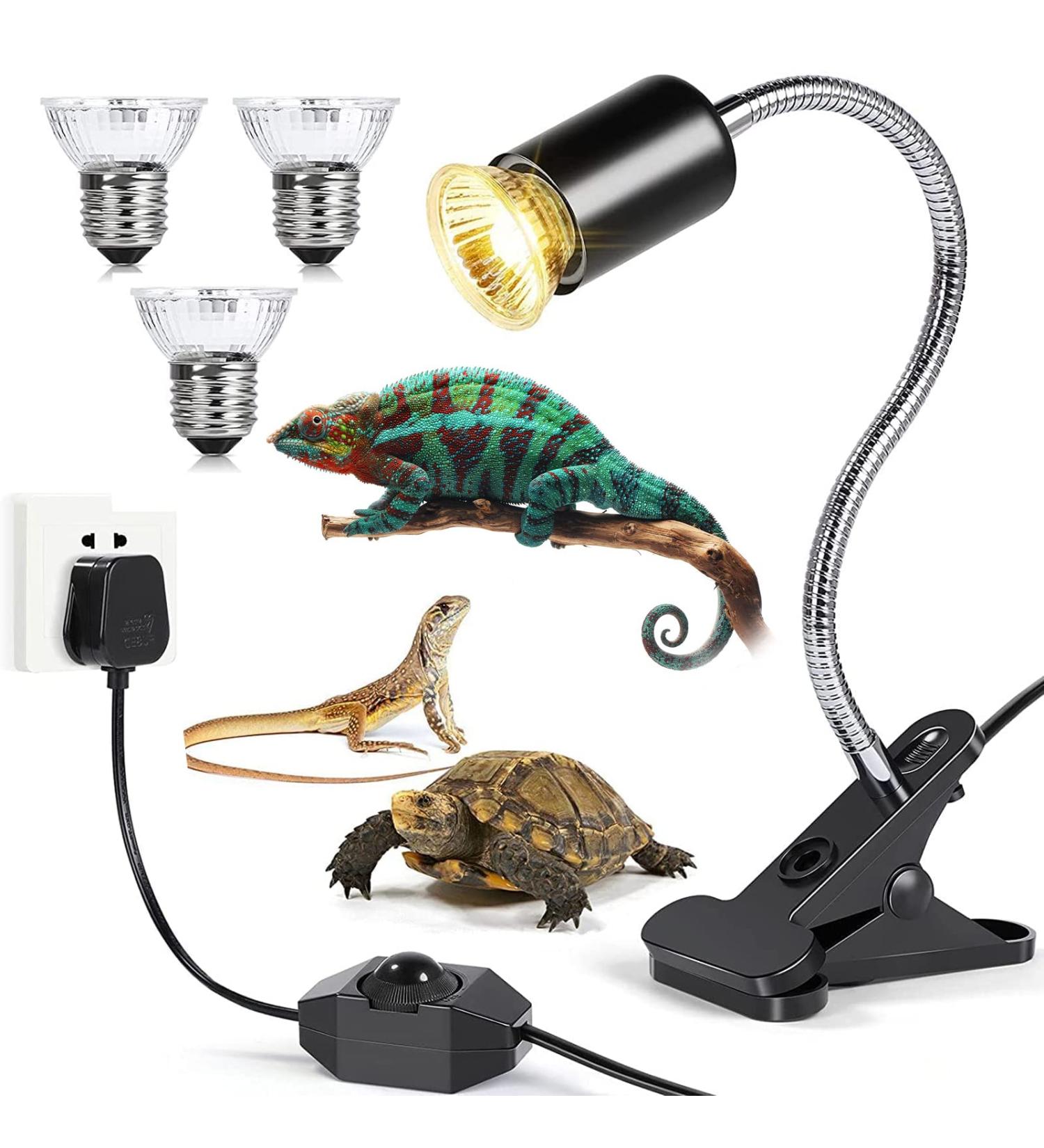 Tortoise Heat Lamp 50W UVA UVB Basking Lamp with 360 Rotatable Clip & Power Adapter 30cm Rotatable Gooseneck with 3 x 50W Heat Bulb Heating Light for Reptiles Lizard Turtle Snak Aquarium - Buy Online on GoSupps.com