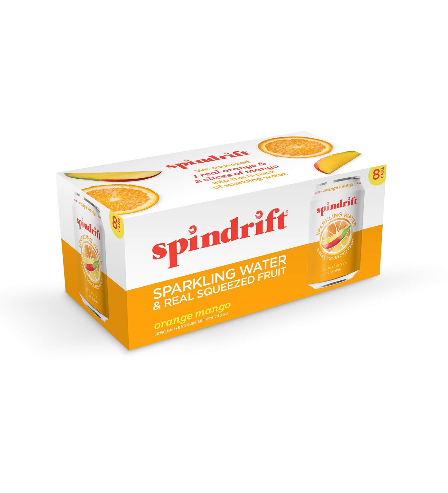 Spindrift Orange Mango Sparkling Water 12oz (8 Pack) - Buy Online on GoSupps.com